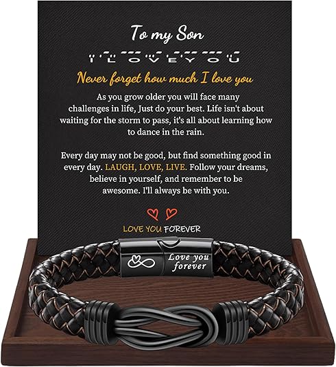 I Love You Gifts for Him Leather Bracelet for Men Knot Infinity Bracelets Valentines Day Gift for Husband Boyfriend Dad Son Grandson Anniversary Birthday Jewelry Graduation Gifts for Him 2024