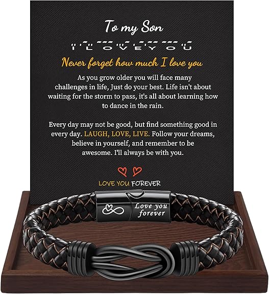 I Love You Gifts for Him Leather Bracelet for Men Knot Infinity Bracelets Valentines Day Gift for Husband Boyfriend Dad Son Grandson Anniversary Birthday Jewelry Graduation Gifts for Him 2024