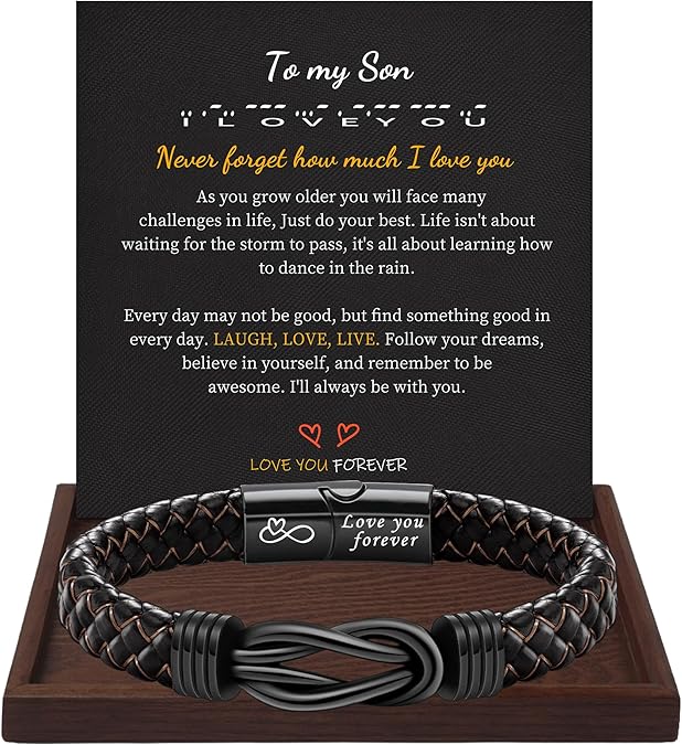 I Love You Gifts for Him Leather Bracelet for Men Knot Infinity Bracelets Valentines Day Gift for Husband Boyfriend Dad Son Grandson Anniversary Birthday Jewelry Graduation Gifts for Him 2024