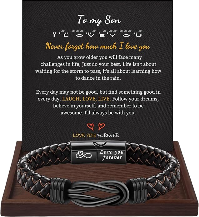 I Love You Gifts for Him Leather Bracelet for Men Knot Infinity Bracelets Valentines Day Gift for Husband Boyfriend Dad Son Grandson Anniversary Birthday Jewelry Graduation Gifts for Him 2024