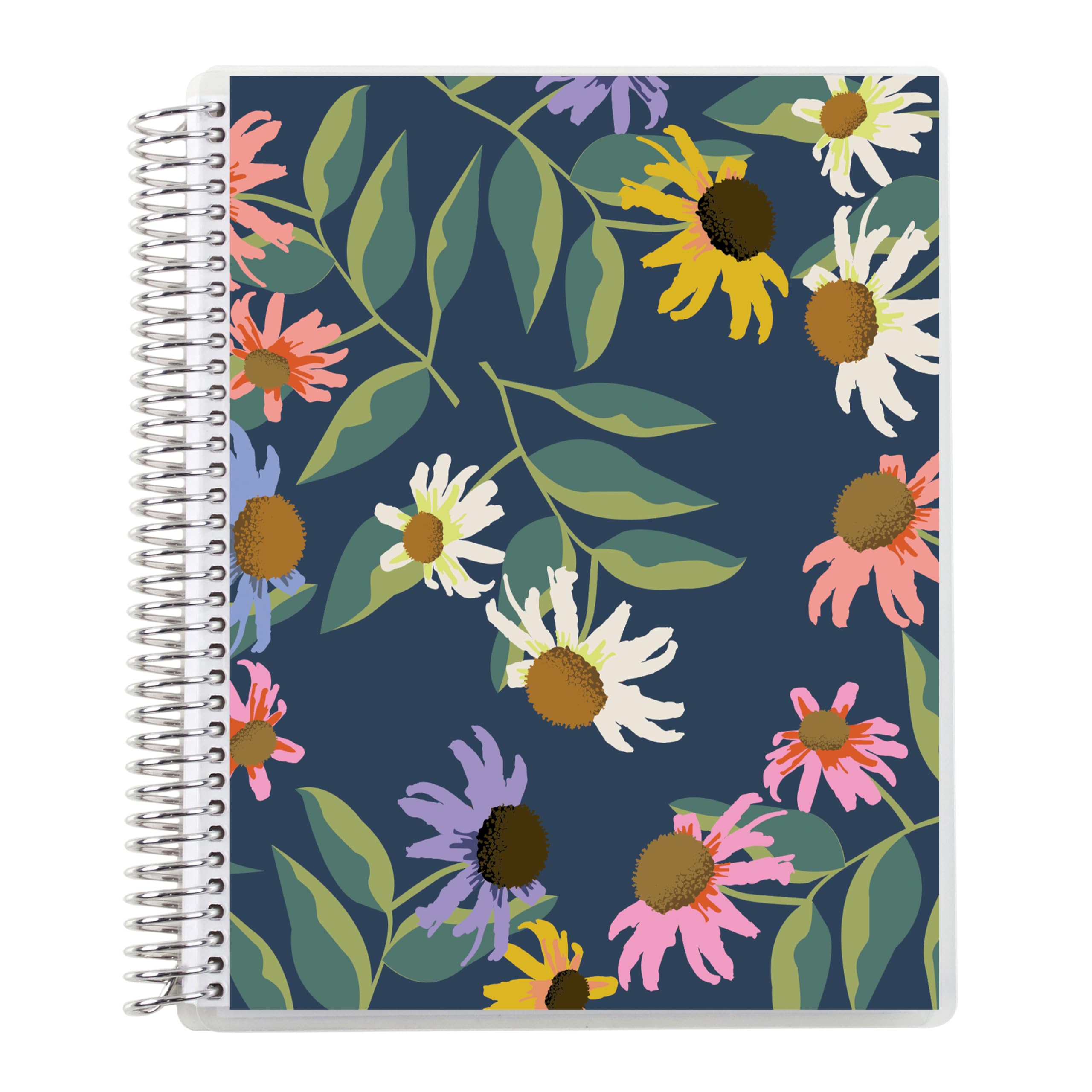 Erin Condren 8.5” x 11” Productivity Spiral Notebook, Lines & Checklist Layout with 80 Lb. Paper, Daisy Blooms Cover, 160 Productivity Notebook Pages, Platinum Coil, Stickers Included