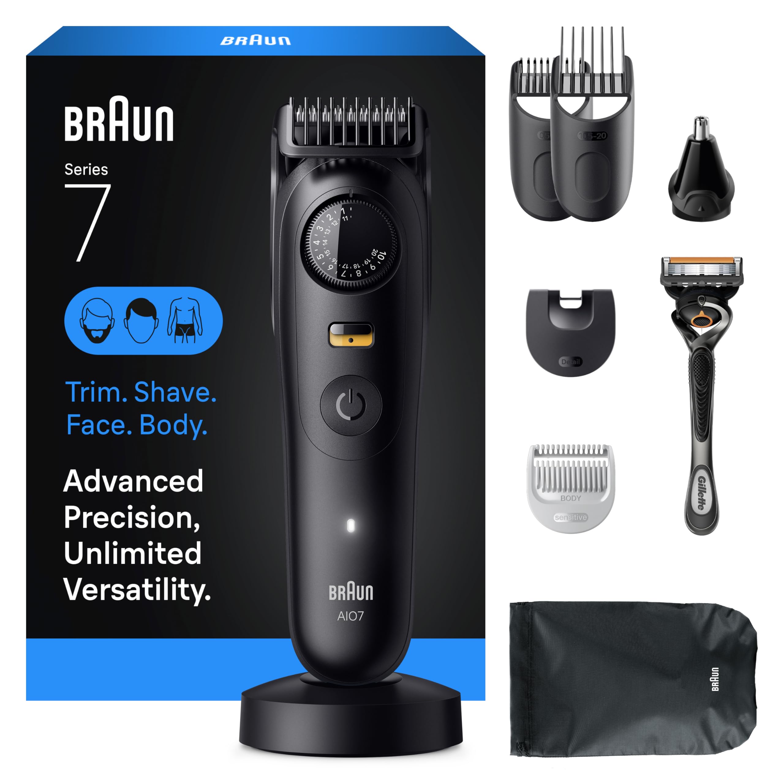 Braun All-in-One Series 7 Beard and Body Trimmer AIO 7535 for Men with Gillette ProGlide Razor Cordless Grooming