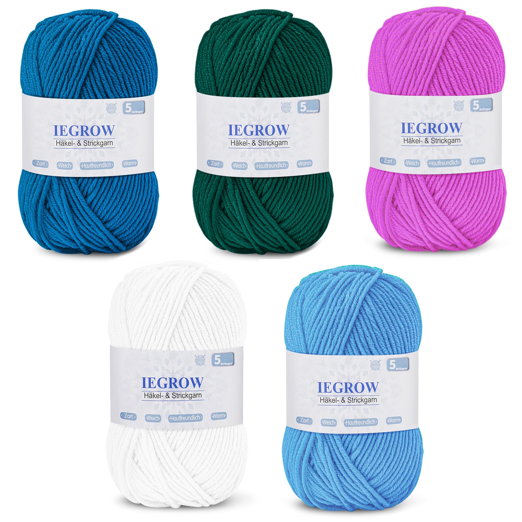 iEGrow Crochet Yarn (50g x 5 Colors), 5-ply Yarn for Knitting, Yarn for Crochet and Knitting, Hand Knitting Yarn Sets, Fleece Sweaters for Knitting and Crafts 11 — image 1