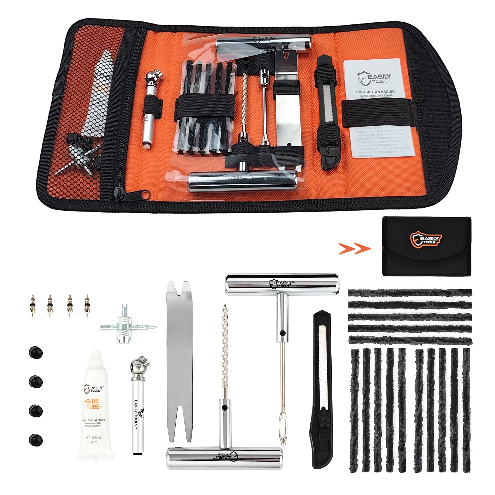 Professional 25-Piece Tire Repair Kit - Complete Emergency Kit for Car Motorcycle All-in-One Portable Oxford bag with Essential