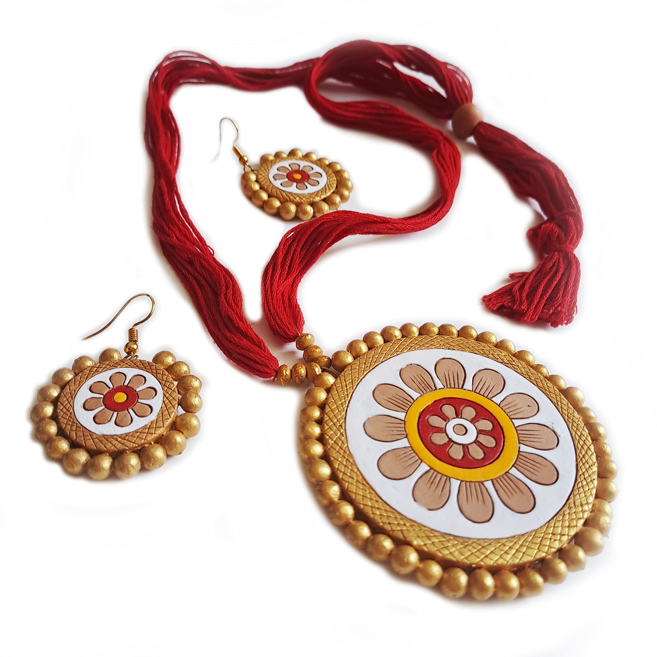 Avighna Traditional Terracotta Jewellery set (red & white) (B0BBC7Y2FQ) Amazon Price History, Amazon Price Tracker