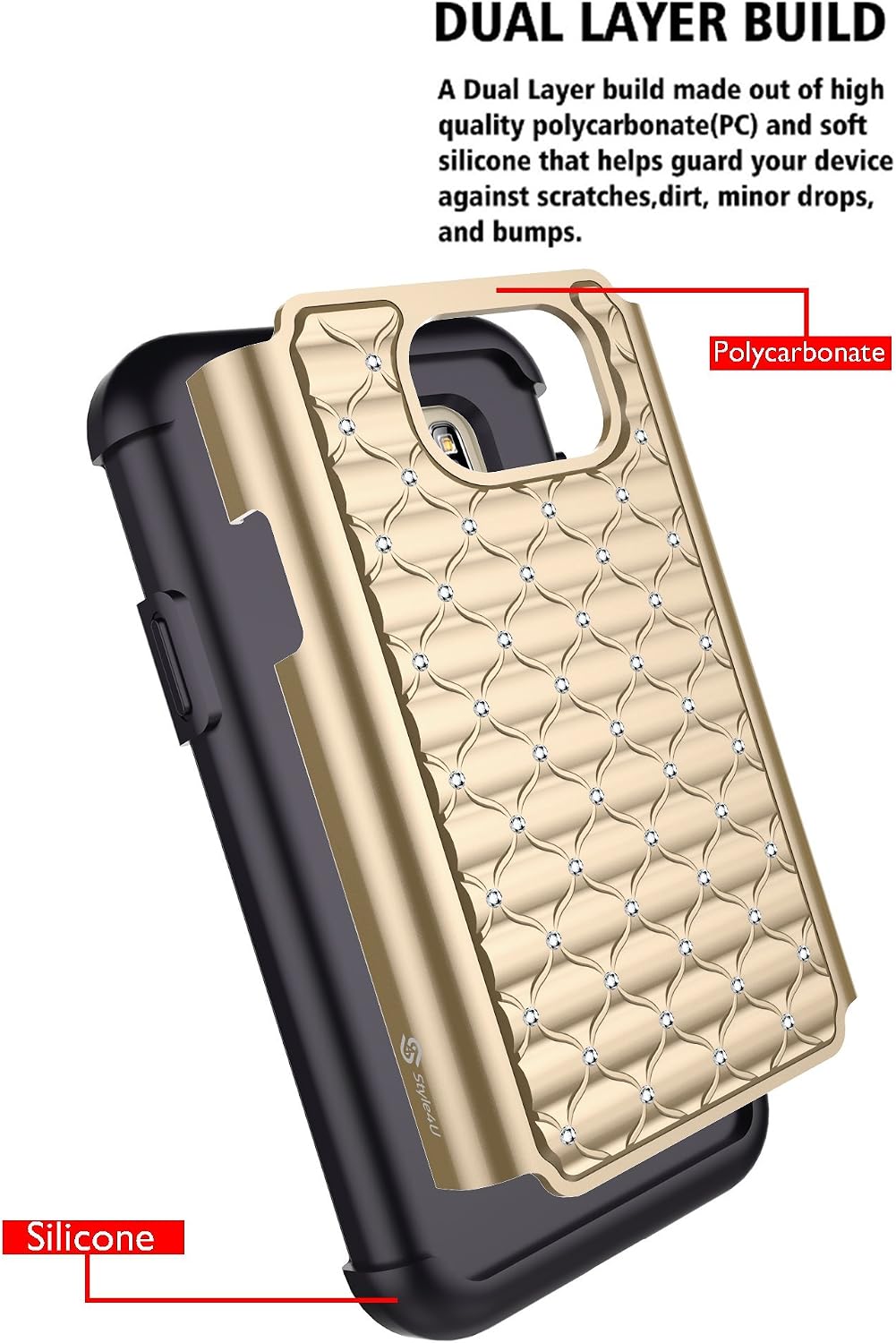 Style4U Galaxy S7 Active Case, S7 Active Case, Studded Rhinestone Crystal Bling Hybrid Armor Case Cover for Samsung Galaxy S7 Active [Not for Galaxy S7] with 1 Stylus [Gold/Black]