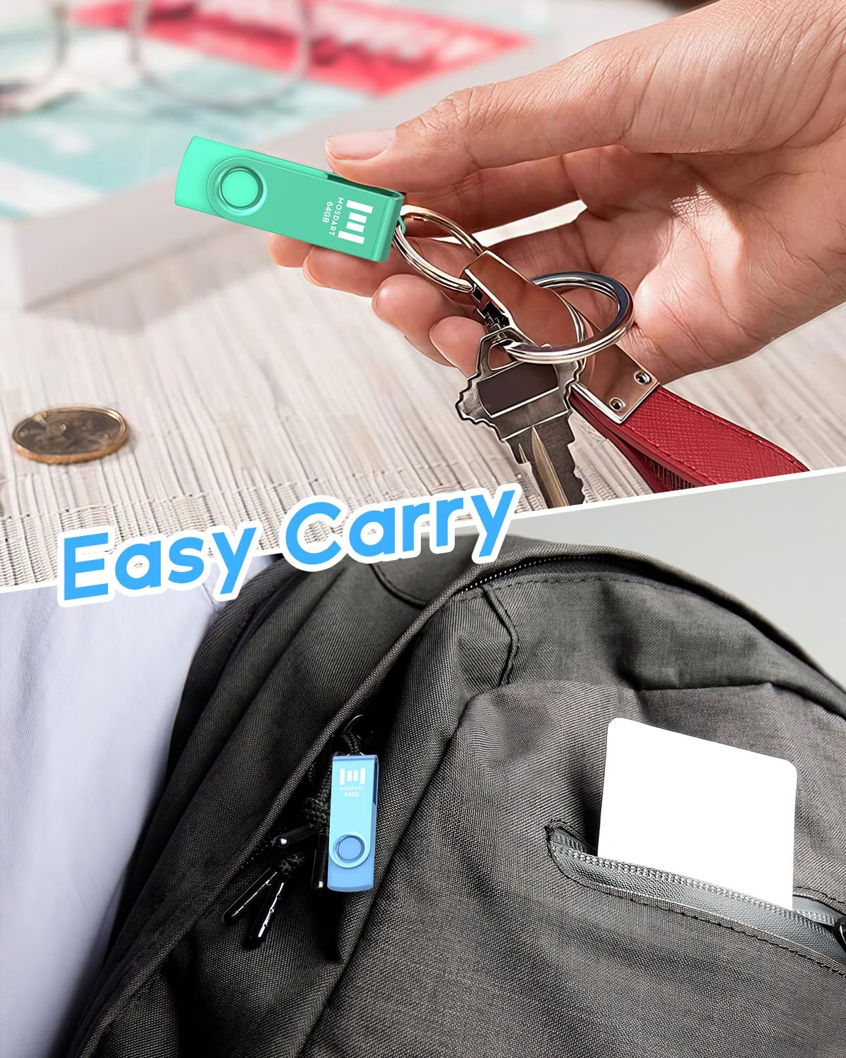 MOSDART Pamięć flash USB, 64 GB, 64 GB, dwupak, USB 2.0, obrotowa konstrukcja ze światłem LED, exFAT Jump Drive Memory Stick do komputerów, przechowywanie danych, 64 GB
