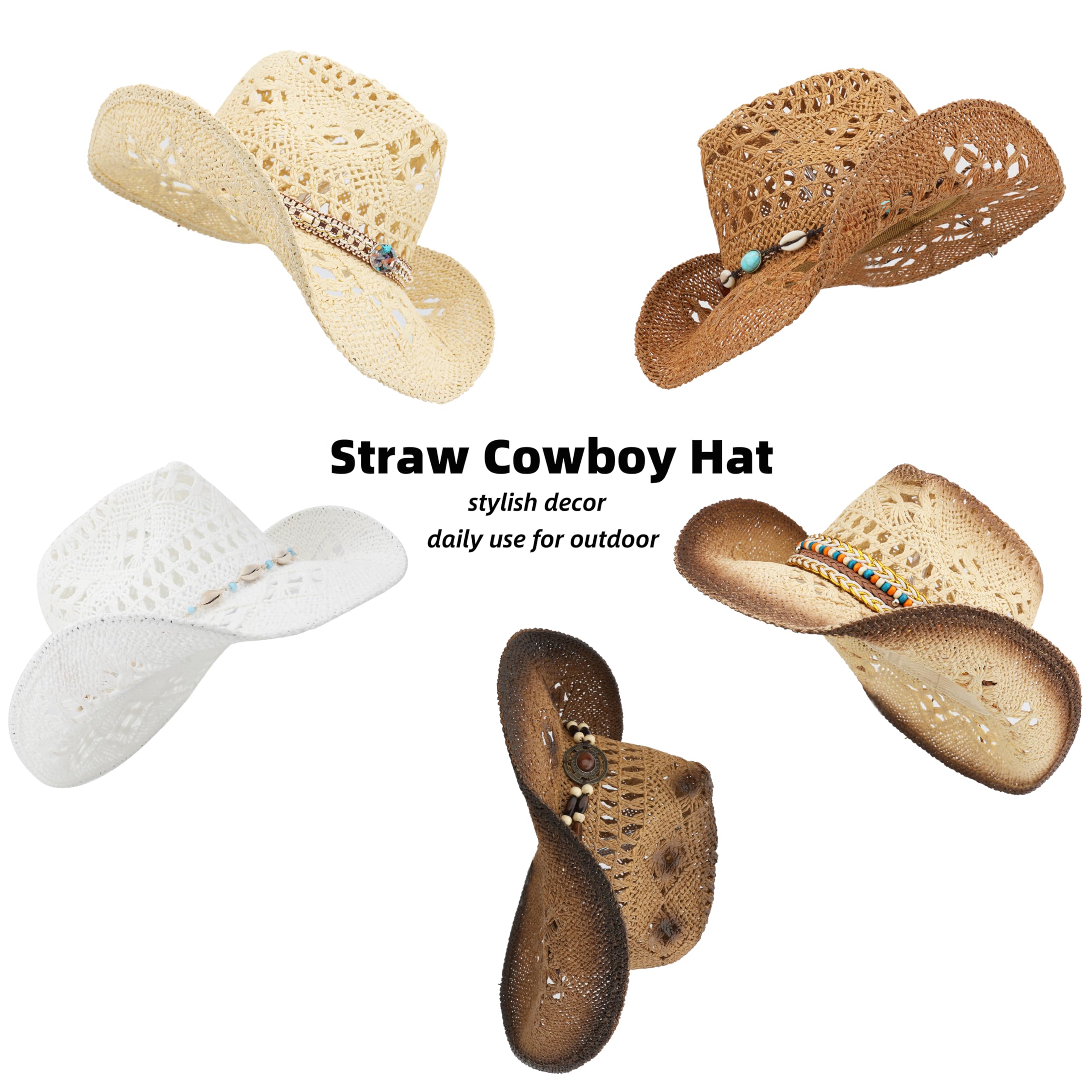Cappello da cowboy in paglia per donne e uomini con tesa larga modellabile cappello da cowgirl