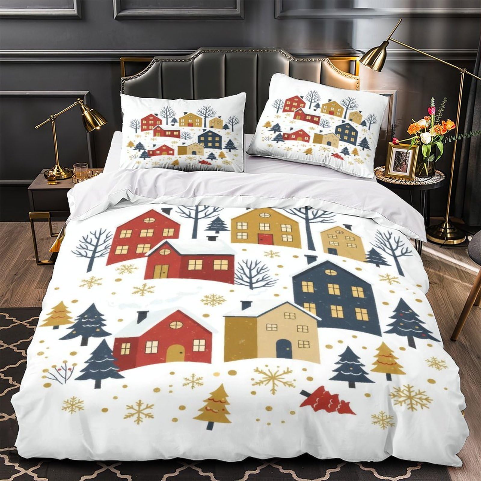 Parure de lit 3D chiens d'hiver hypoallergique et confortable 260x220cm pour lit ado