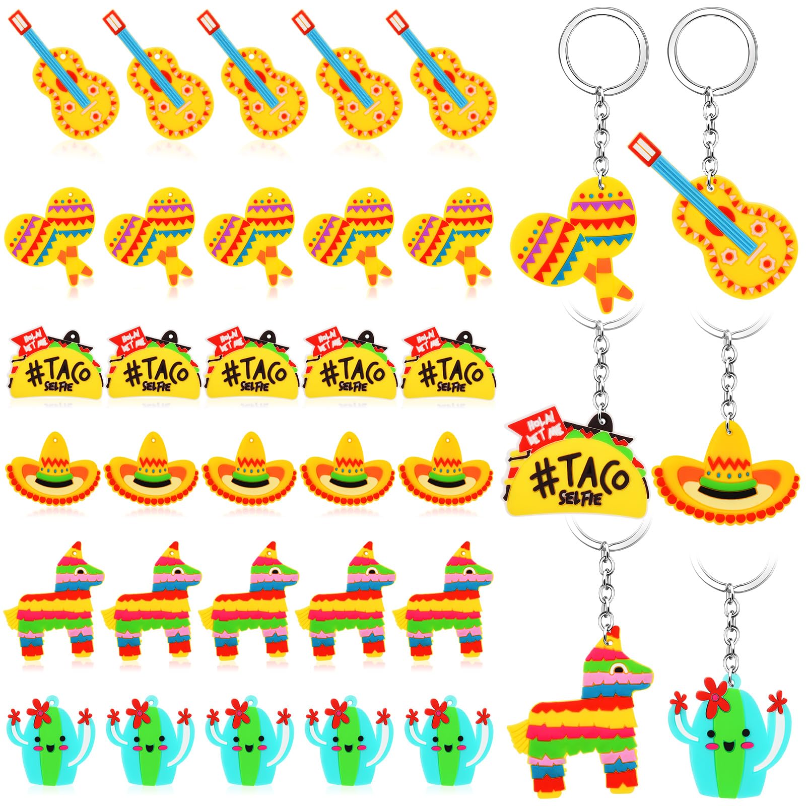 Mexican Fiesta Keychains - Cinco De Mayo Donkey Maraca Sombrero Taco Guitar Cactus Keychains
