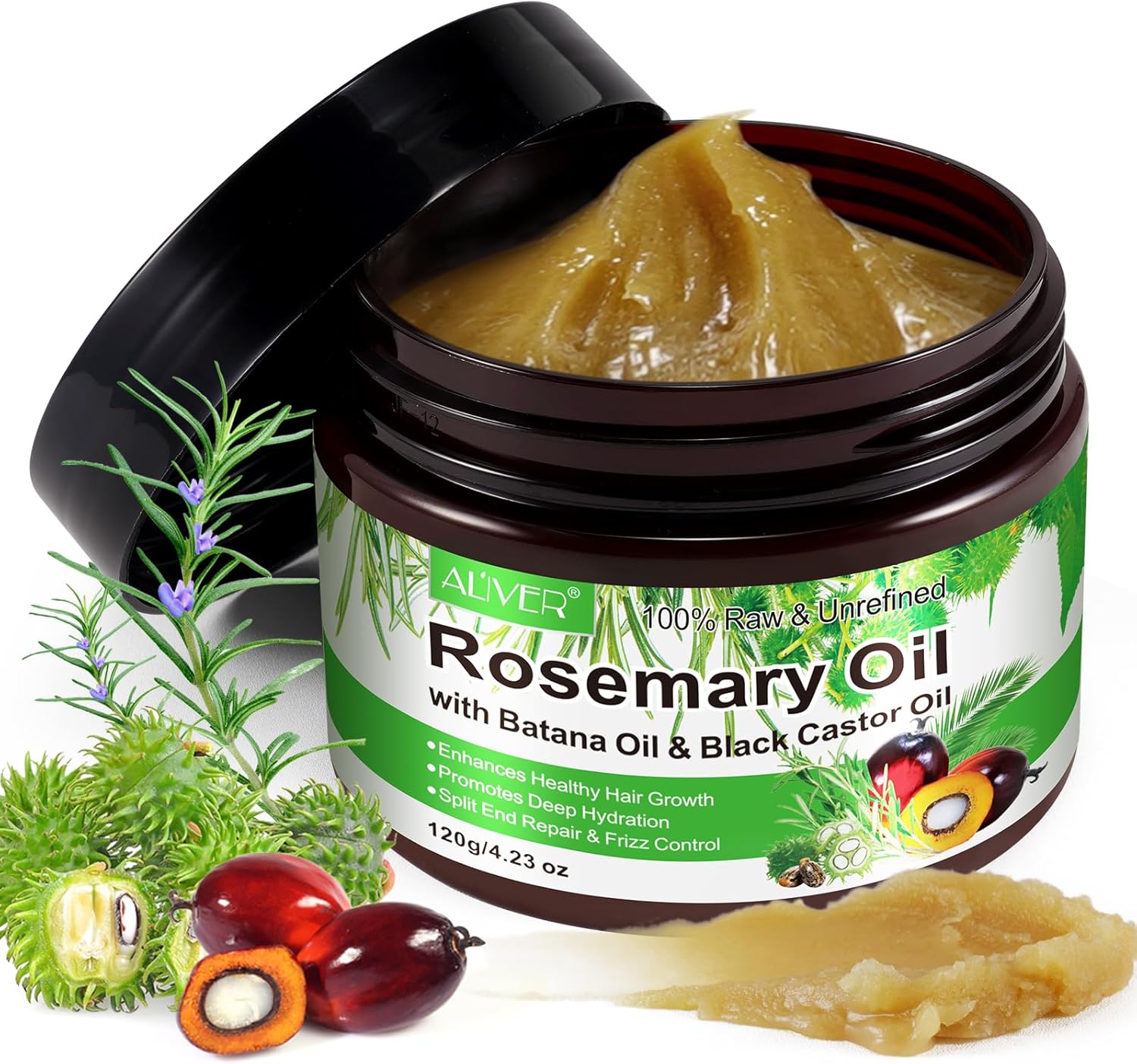 Rosemary Oil & Batana Oil & Black Castor Oil 3-in-1 Solid Hair Growth Oil, for Hair Growth, Stimulates New Hair Growth, Restores Split Ends, Makes Curls 4.23 oz