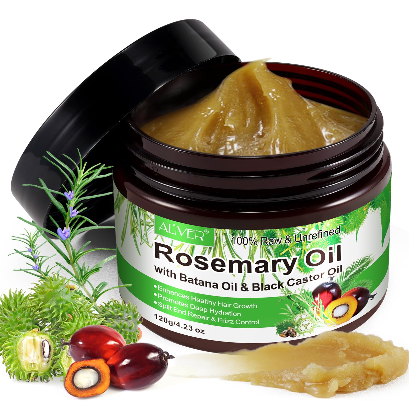 Huile essentielle de romarin & huile de batana & huile de ricin noir 3 en 1 solide pour la croissance des cheveux, stimule la nouvelle croissance des cheveux, répare les pointes fourchues, lisse les