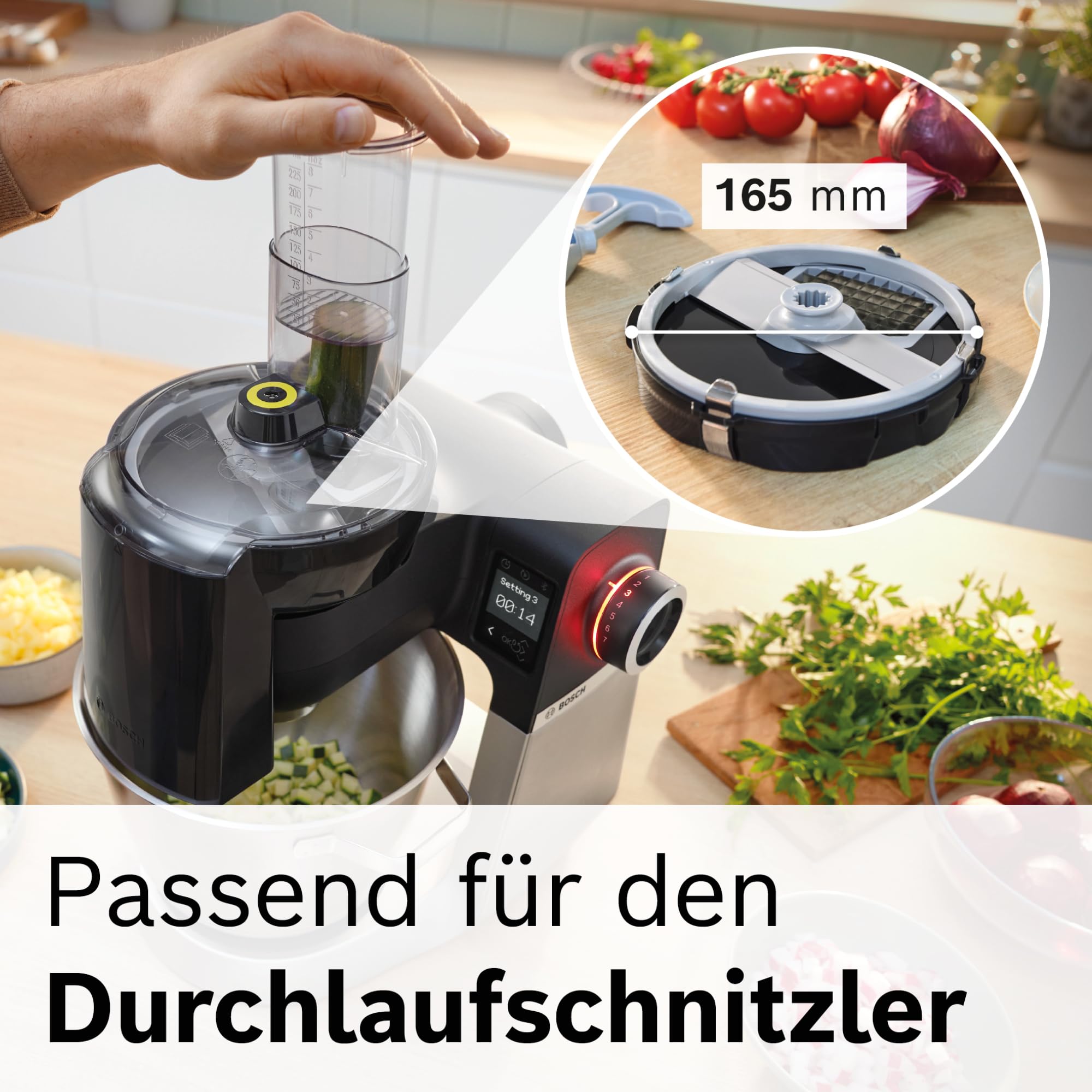 Bosch Würfelschneider MUZS68CC, Zubehör passend für Küchenmaschine Serie 6, Serie 8, OptiMUM, gleichmäßige Würfel, Würfeleinsatz 9 mm, inklusive Gitterreiniger