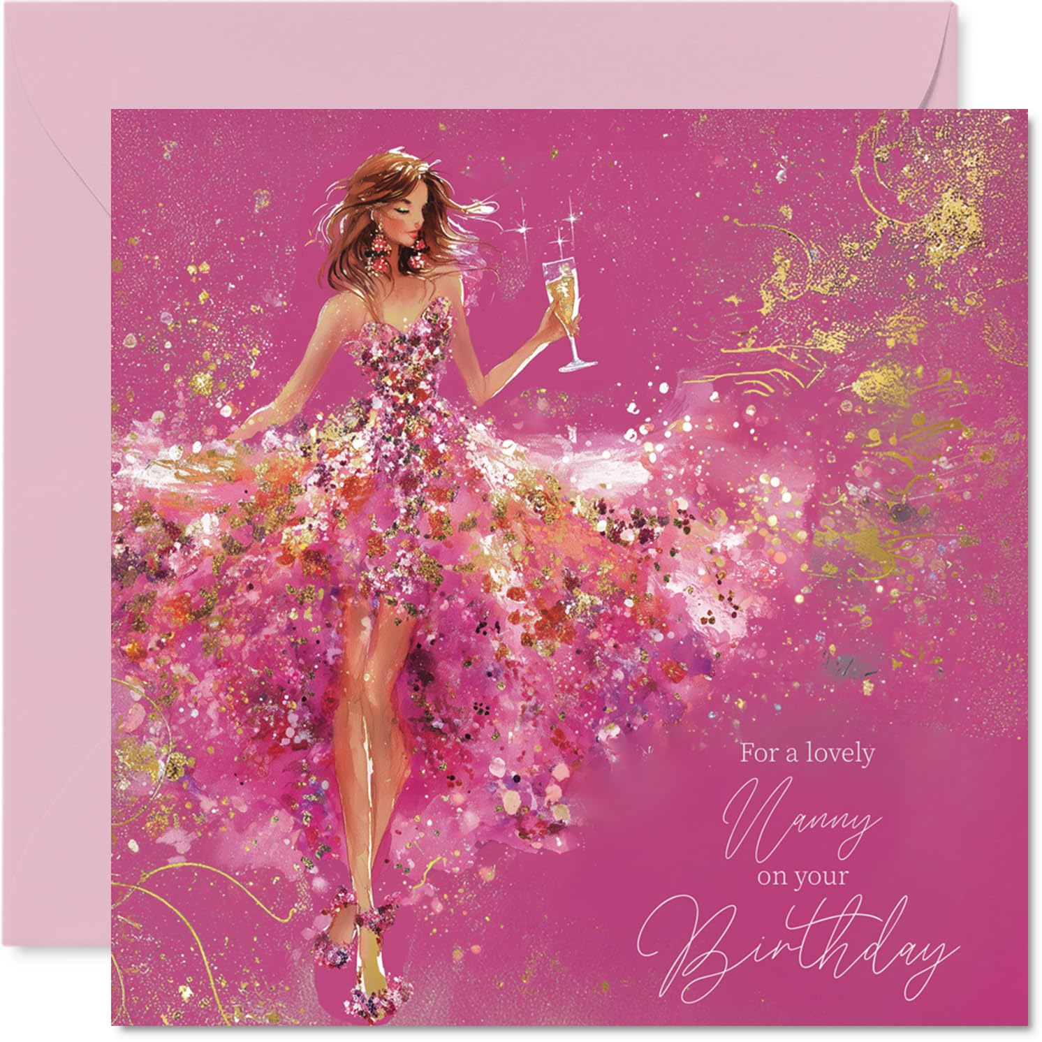 Gold Nanny Birthday Card - Golden Girl - Happy Birthday Card for Nanny from Grandson Granddaughter, 145mm Golden Girl Bday Greeting Cards