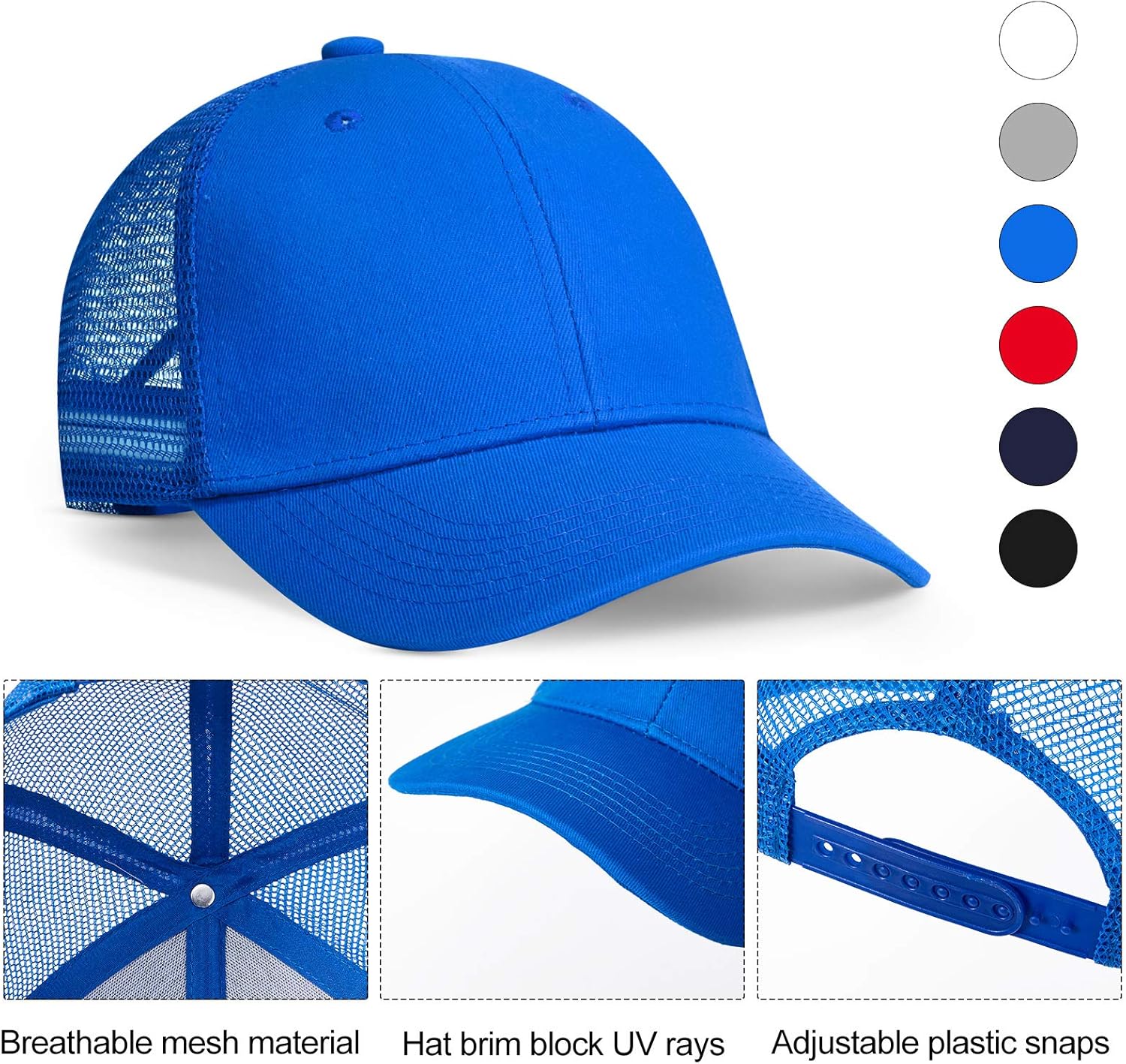 6 Pieces Unisex Baseball Cap Sun Hat Mesh Baseball Cap Mesh Trucker Hat Adjustable Snap Hats for Women Men Teen Boys Girls - Image 2