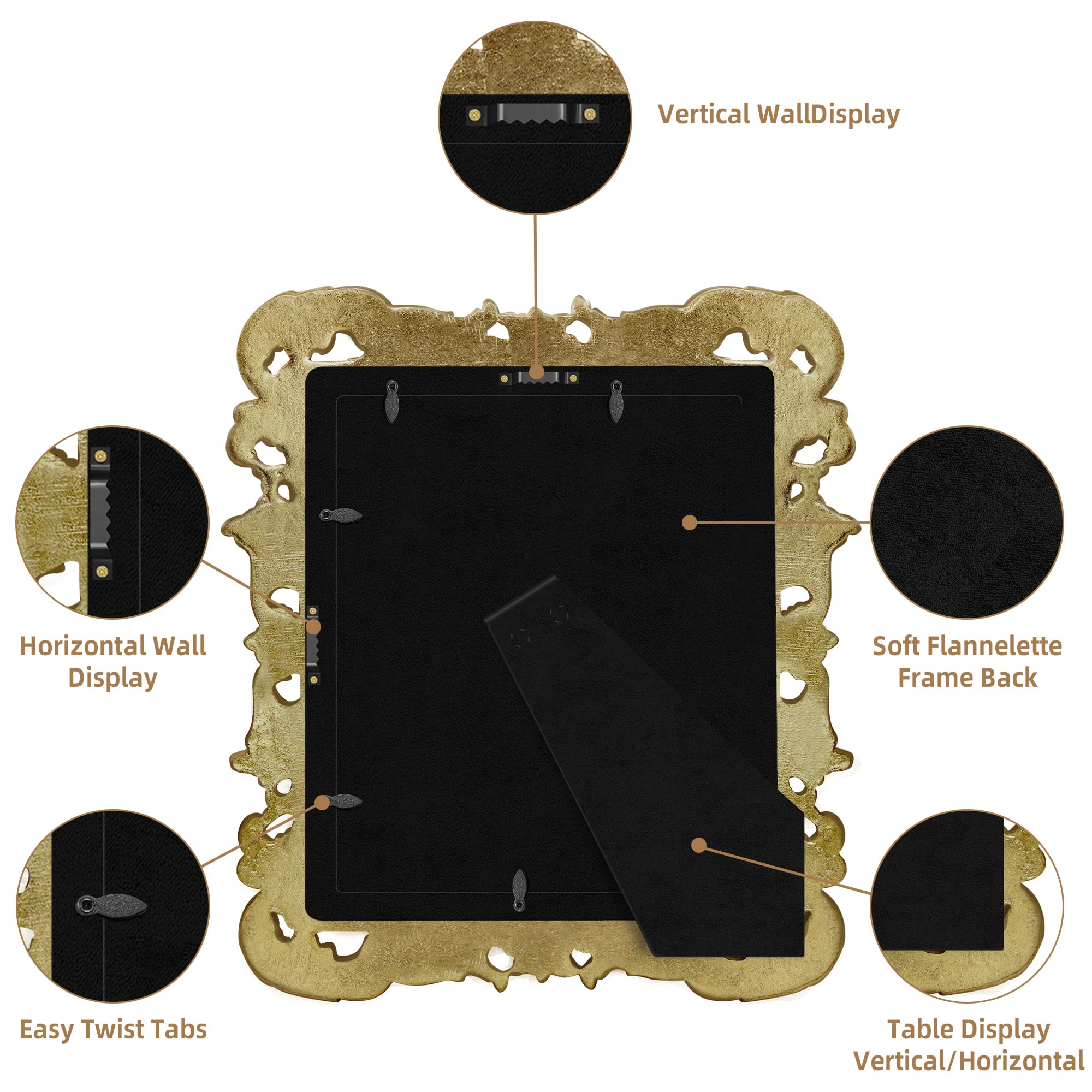 FJXMFRAME Vintage 8x10 Picture Frame Antique Gold Picture Frames for Wall Hanging & Tabletop, Ornate Baroque Frames 8x10 or Matted to 5x7(8x10, Gold)