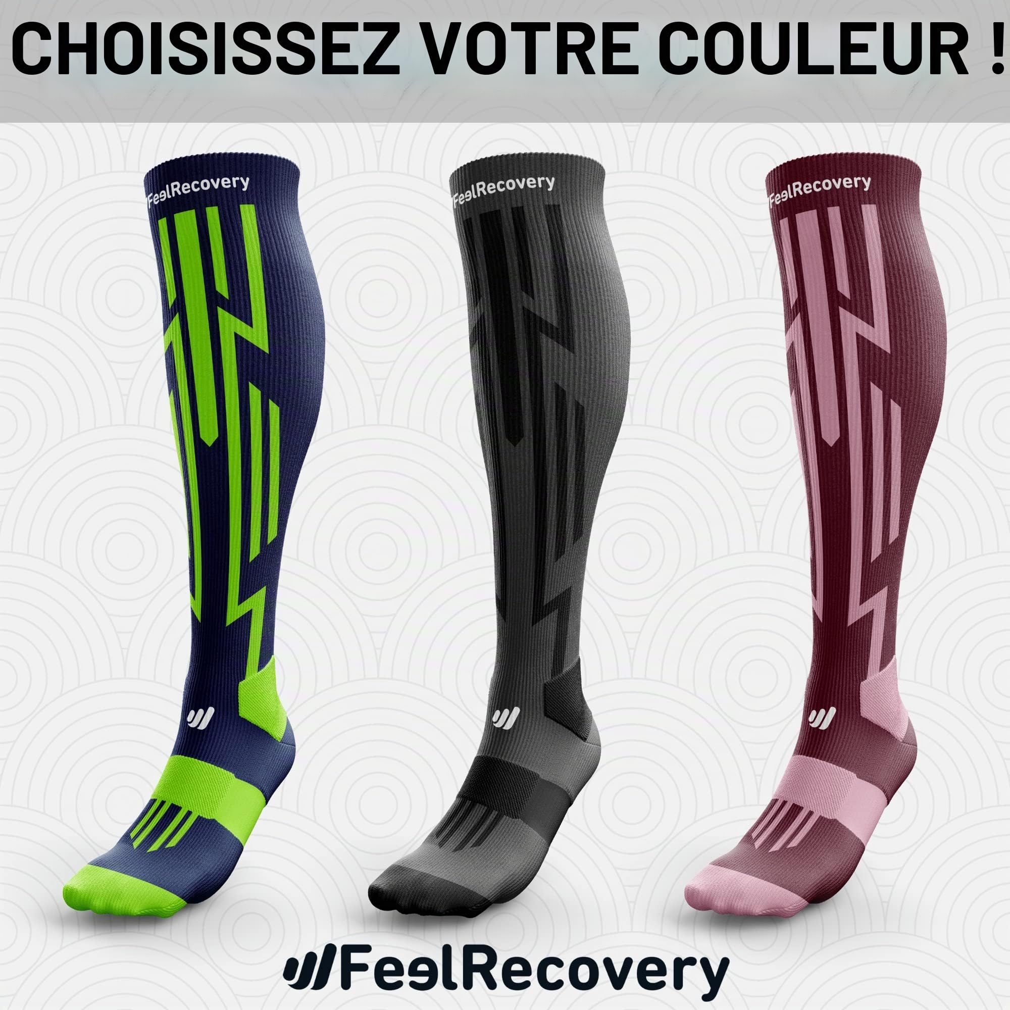 Bas de Contention Homme & Femme (1 Paire) - Chaussettes Compression Sport, Running, Ski, Athlétisme - Manchons Contention Voyage, Travail & Récupération - Chaussettes Longues Respirantes Laine Mérinos