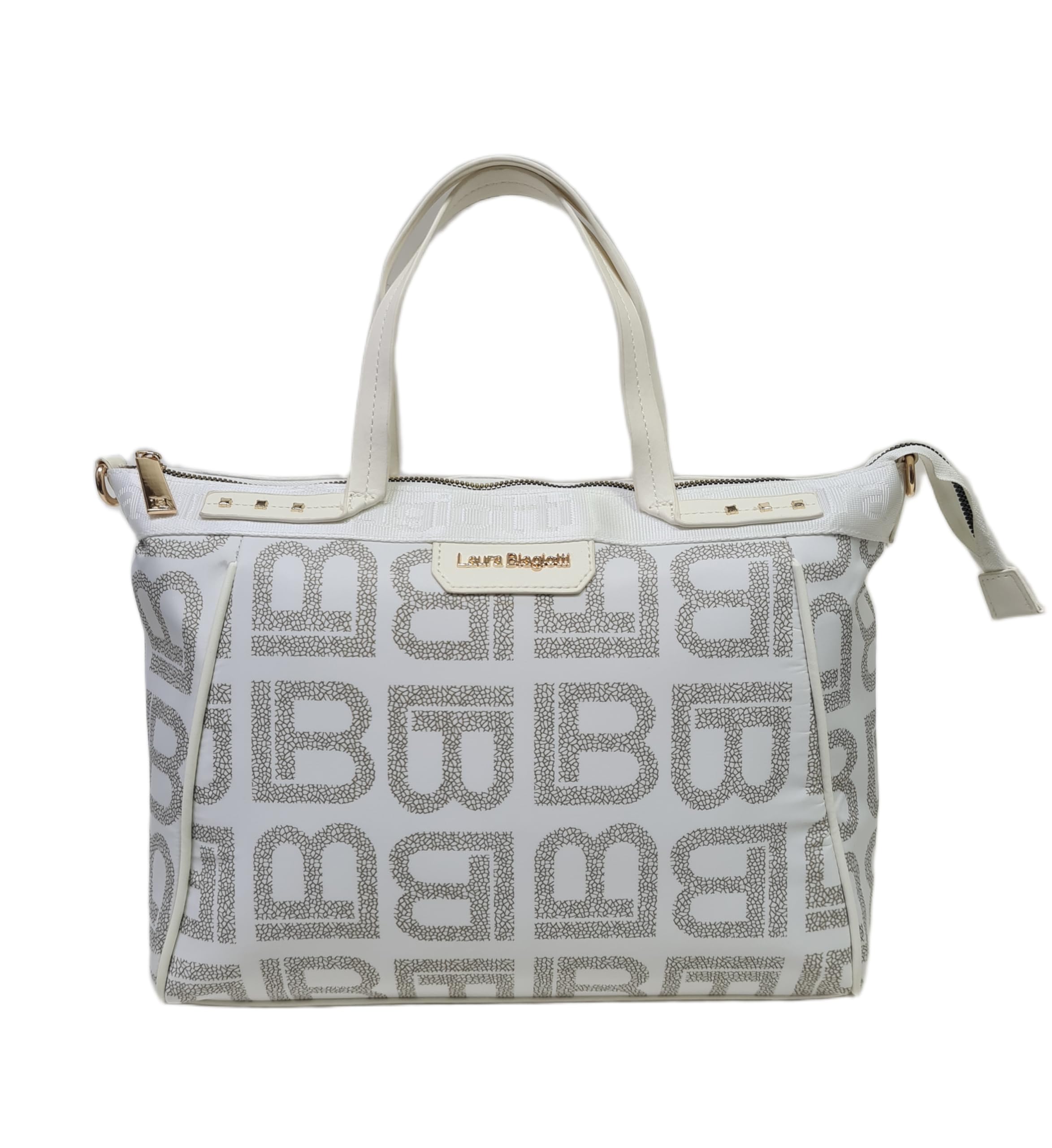 Laura Biagiotti Borsa Shopping Linea Dimension, Nylon Stampato con Logo LB, Tracolla Regolabile Rimovibile, Dimensioni 39x27x14 cm, Art. LB26S-108-1