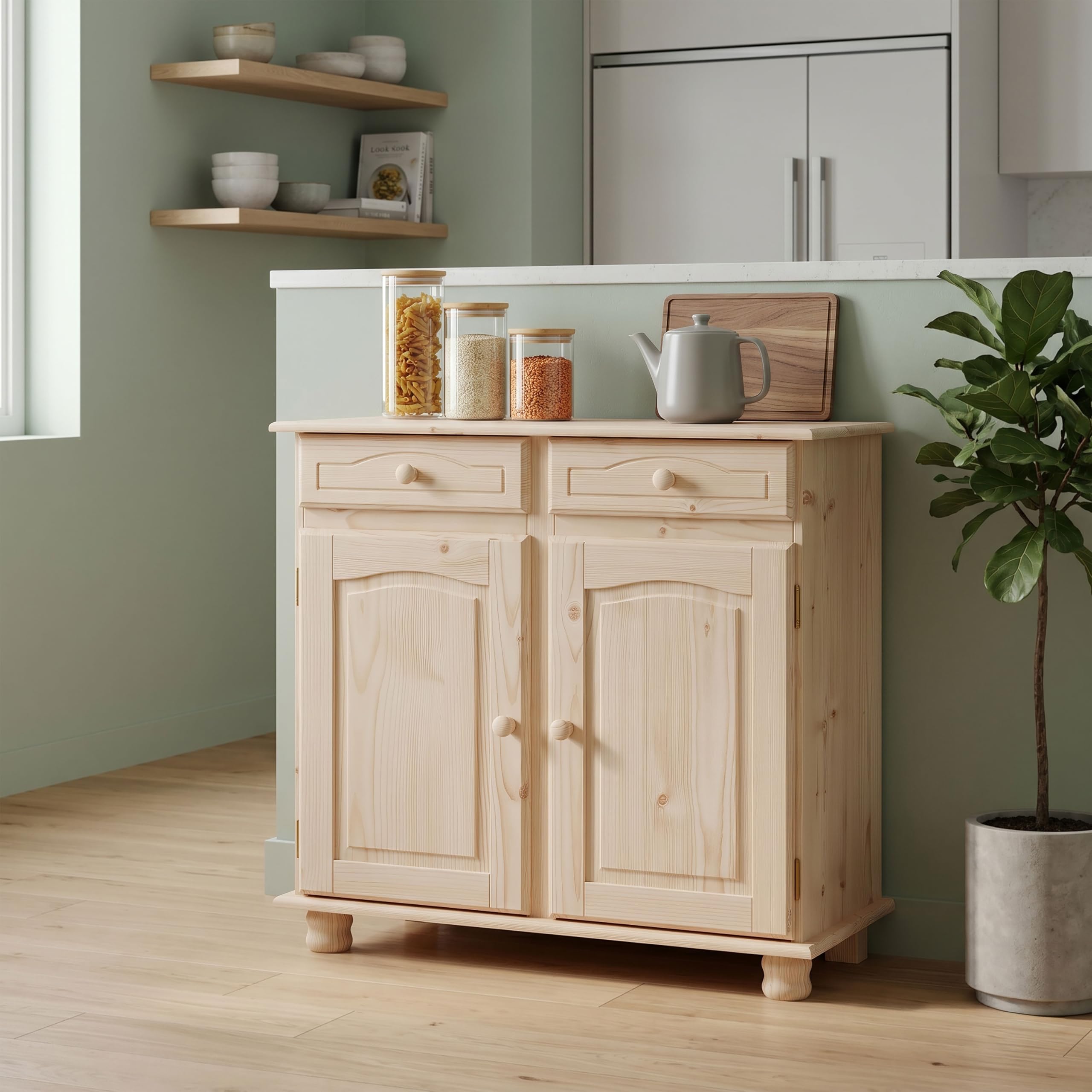 Dogar Altea aparador de aparador de 2 Puertas y Dos cajones 86x88x42 cm AltoxAnchoXfondo, Acabado sin barnizar Mueble Fabricado en Pino Madera de Macizo