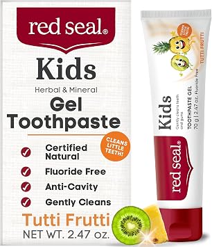 Red Seal Kids Toothpaste - Tutti Frutti Flavor, Fluoride Free, No Synthetic Colors, Paraben & SLS-Free, Vegan, Cruelty-Free, NATRUE Certified - Ideal for Parents Seeking Natural Oral Care, 2.47oz