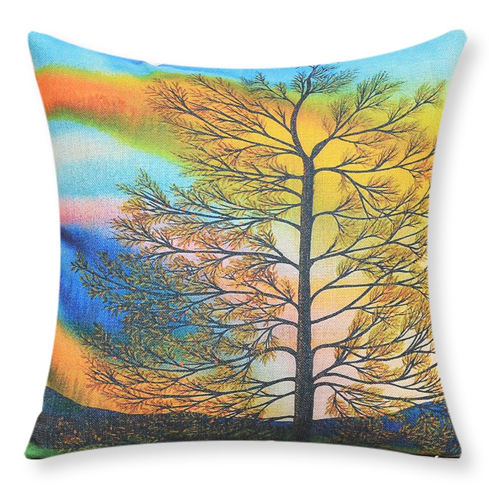 Coussin mélangé coton de style bucolique avec motif paysage artistique VersionB 60x60