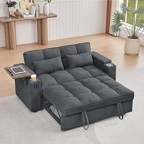 Miniatura 124 de sofá cama de terciopelo de 58 pulgadas, convertible 3 en 1 con bolsa de almacenamiento y respaldo ajustable, perfecto para espacios pequeños, sala 7