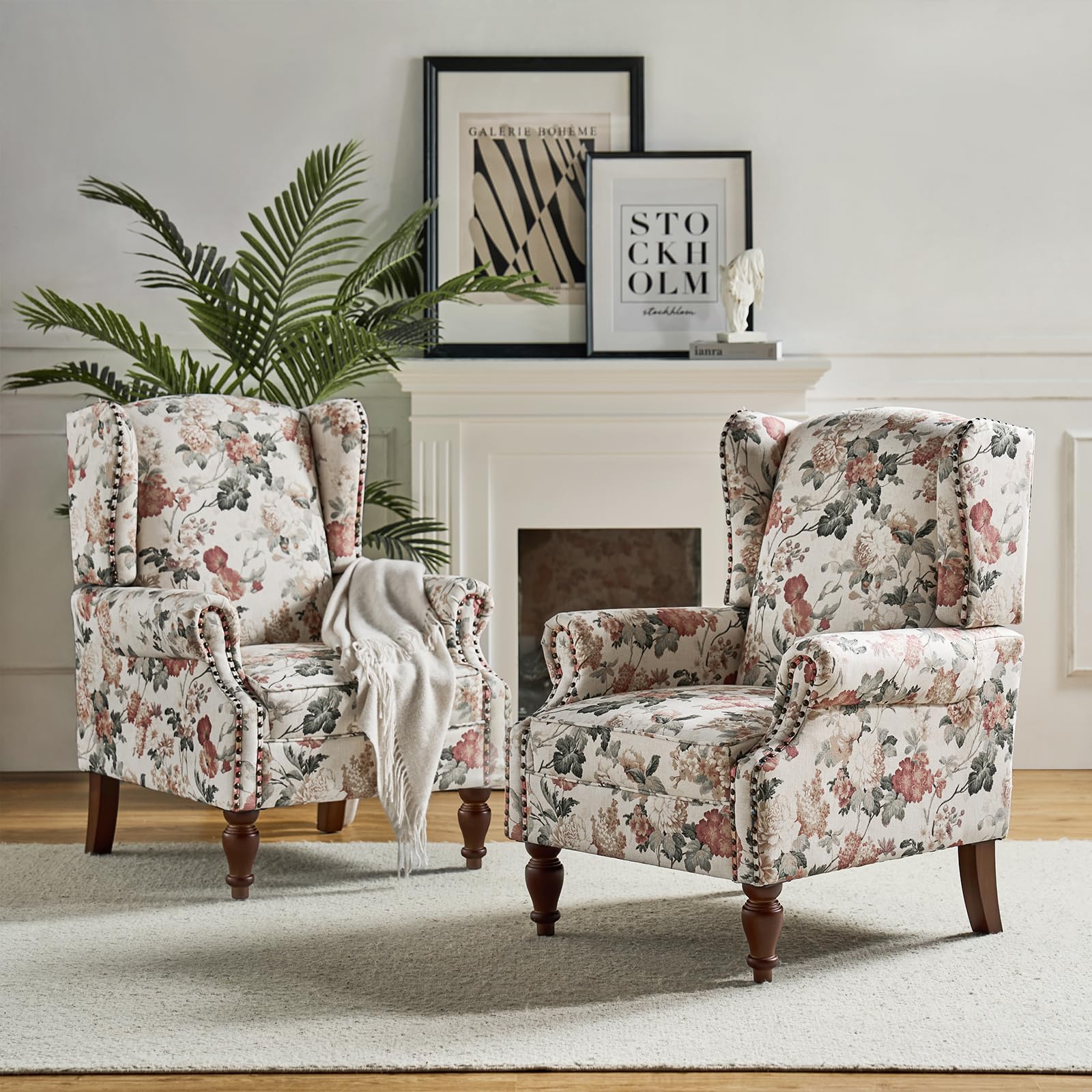 HULALA HOME Wingback Accent Chairs Set of 2