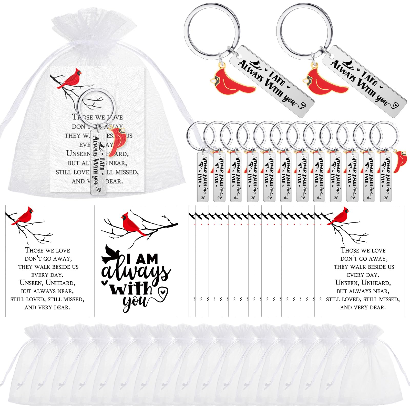 QileryMemorial Gifts Cardinal Keychains with Cards Funeral Souvenirs Favors Sympathy Remembrance Gifts for Loss of Loved One