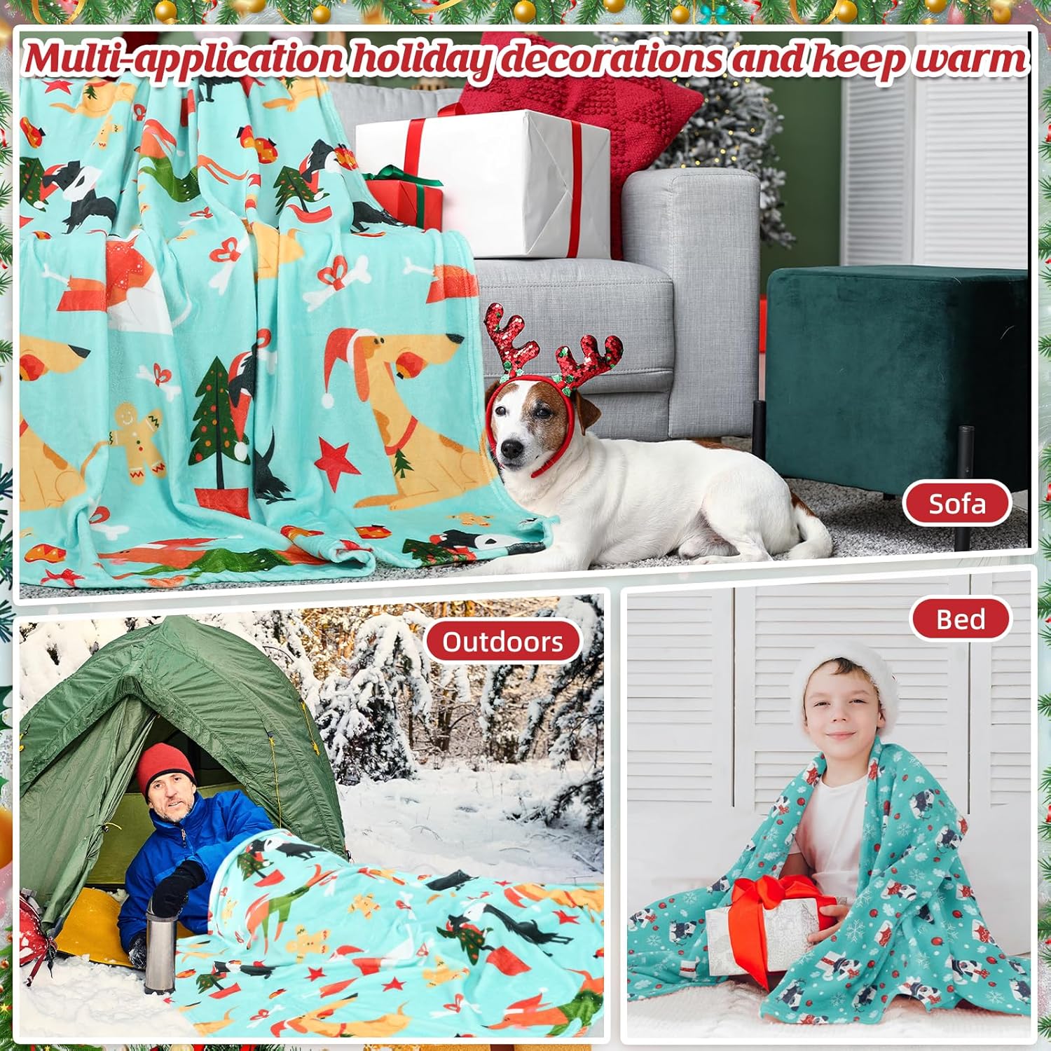 4 Pack Christmas Throws Blanket Bulk Christmas Flannel Blanket for Dog Xmas Lightweight Throw Warm Fluffy Plush Quilt Xmas Fleece Fuzzy Soft Throw for Couch Sofa Chairs, 51”x 59”(Dog) - Image 6