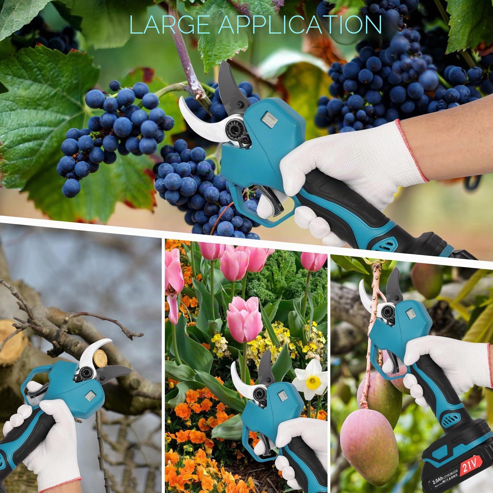 secateur electrique sans fil 50 mm : sécateur à batterie avec écran, 2 batteries de 2000 mAh, 2 lames SK5, 3 tailles d'ouverture (20/30/50 mm) pour vergers, jardins et fermes