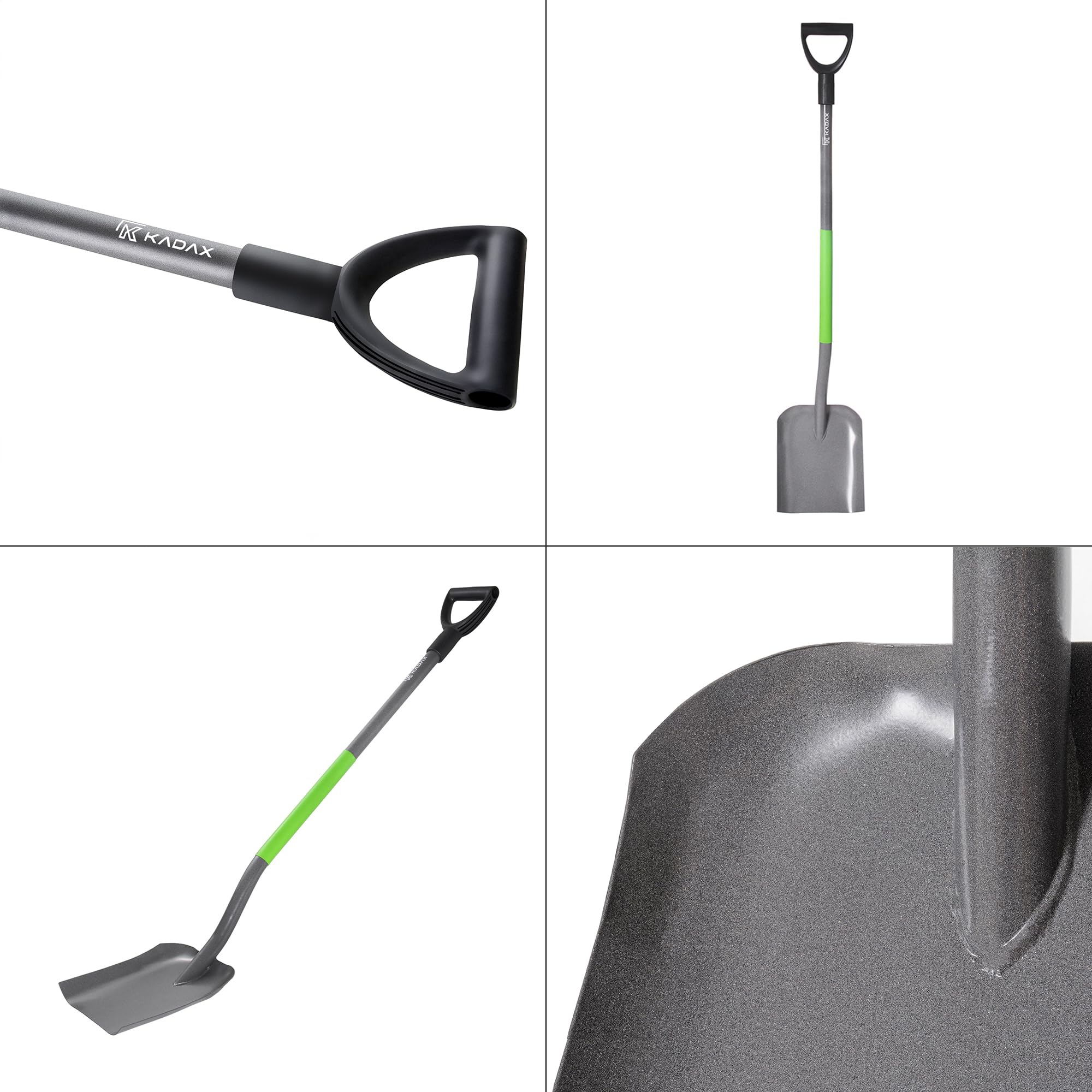 KADAX Sandschaufel für BAU-und Gartenarbeiten, Robuster Gartenspaten, Gartenschaufel, Gartenwerkzeug, Bauschaufel mit D-Griff und Stahlstiel, Spatenschaufel (Grün-Grau)
