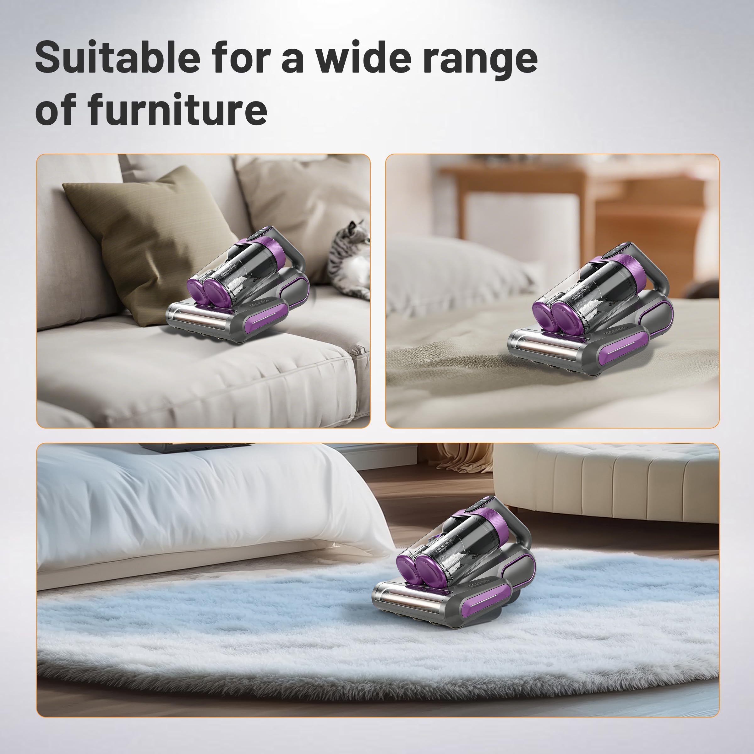 Elecbee Kabelloser Milbensauger für Matratzen, Milbensauger mit UV Licht, Milbenstaubsauger LED-Anzeige, Matratzensauger Ultraschall-Technik, Handstaubsauger für Matratze Sofa Teppichboden