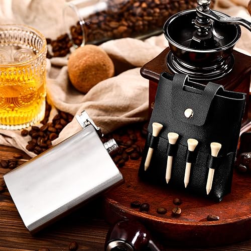 Miniatura 4 de Set de regalo de botella de golf de acero inoxidable de 7 onzas con funda de cuero, accesorios de golf para hombres y mujeres, incluye frascos,