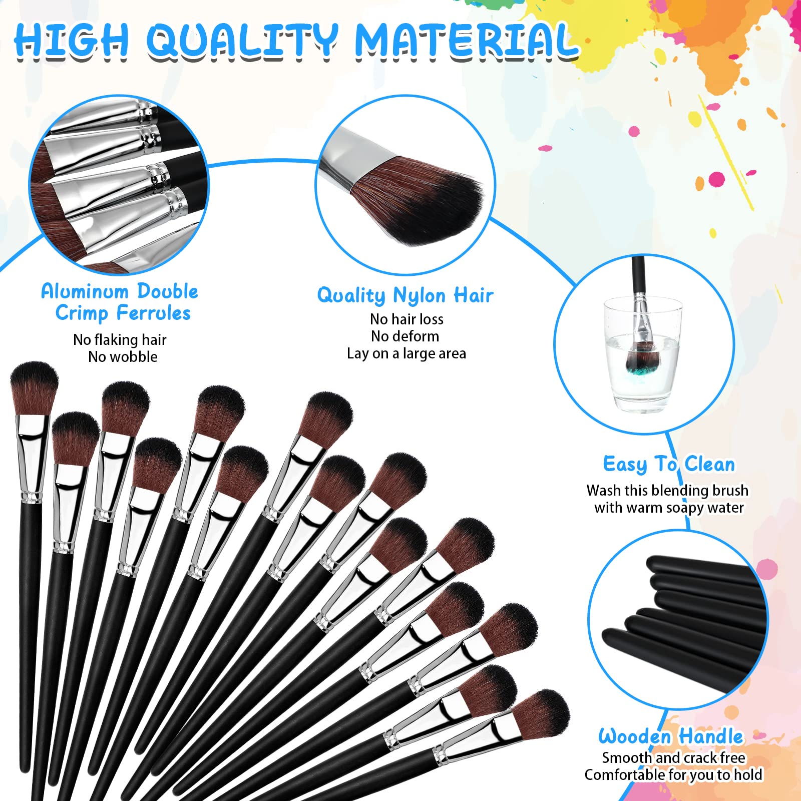 Colarr 40 pinceles de pintura ovalados de 1 pulgada para pintura acrílica, pinceles de acuarela con mango de madera para acrílico, aceite, manualidades, pintura artística facial y corporal