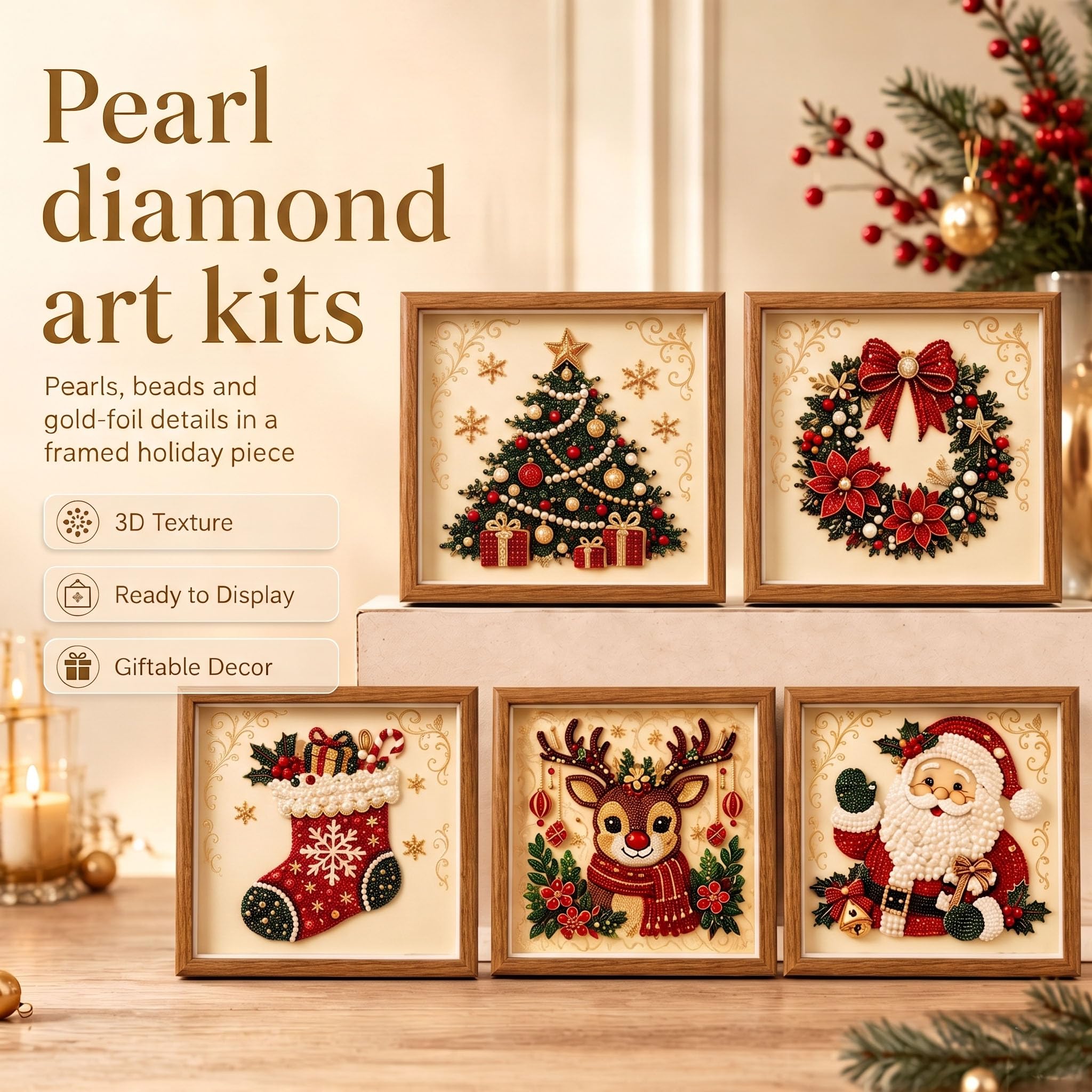 Pearl Diamond Painting Kit - Christmas Wreath Decor -2 Pearl Diamond Painting Kit - Christmas Wreath Decor -2
