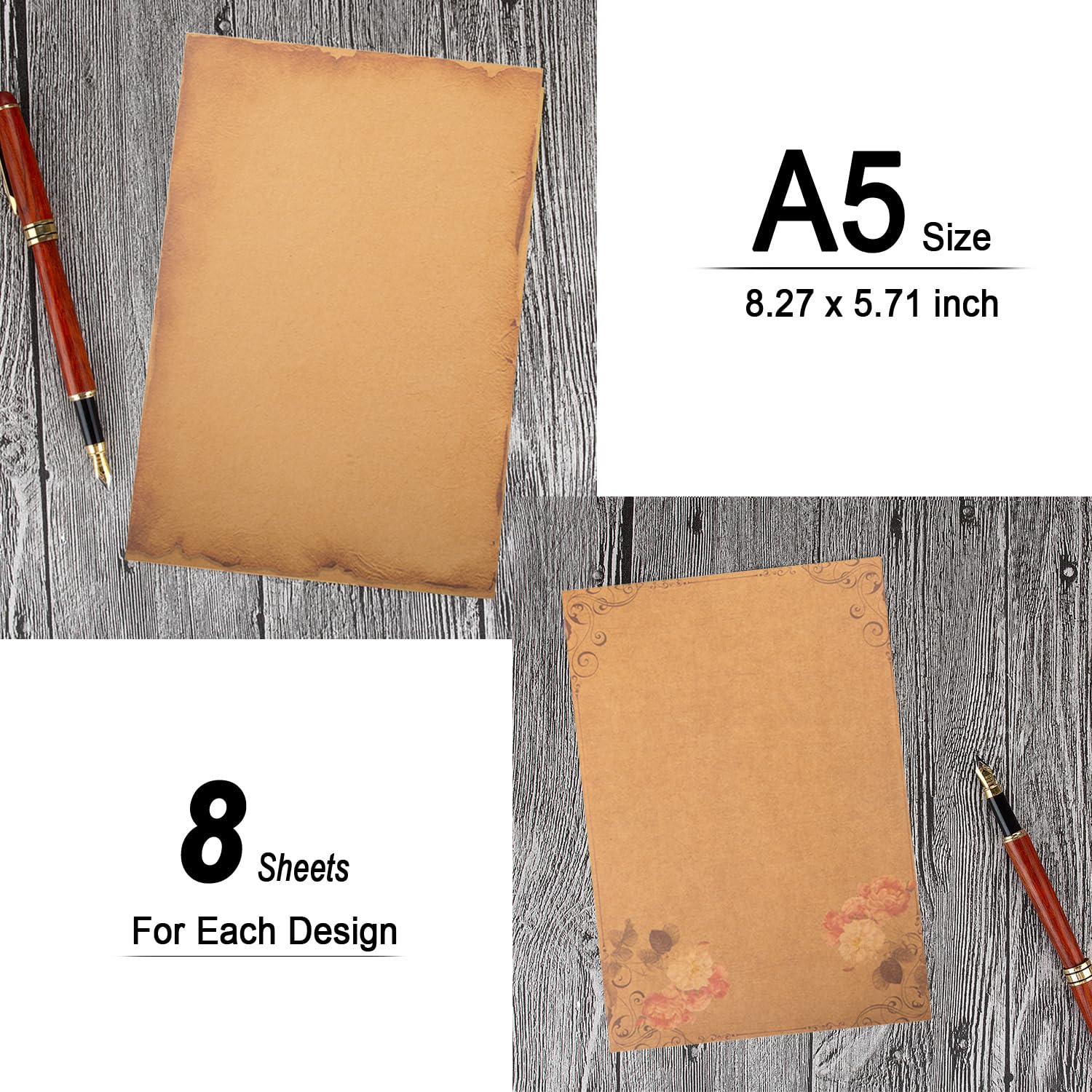 64 piezas de papel de papelería de 8 estilos, 5.7 x 8.3 pulgadas, tamaño A5, impresión floral vintage, retro, papel de escritura en blanco para cartas personalizadas antiguas, notas y poemas