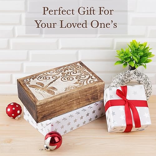 Miniatura 6 de Ajuny Joyero de madera para recuerdos de 8 x 5 pulgadas, cofre decorativo hecho a mano para hombres y mujeres, caja de almacenamiento de madera
