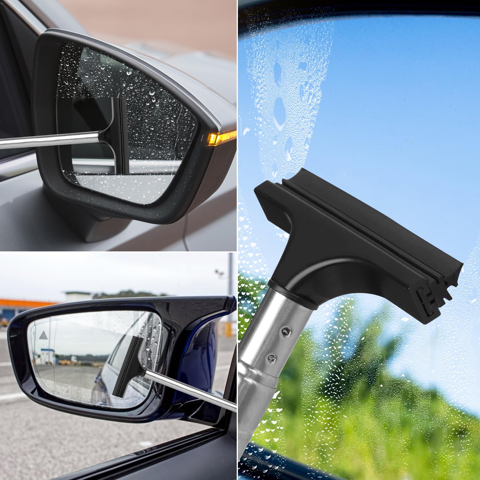 2 limpiaparabrisas de coche con mango de 38.6 pulgadas, para espejo lateral de coche, escobilla de goma de espejo lateral, mini escobilla de goma para clima lluvioso y niebla