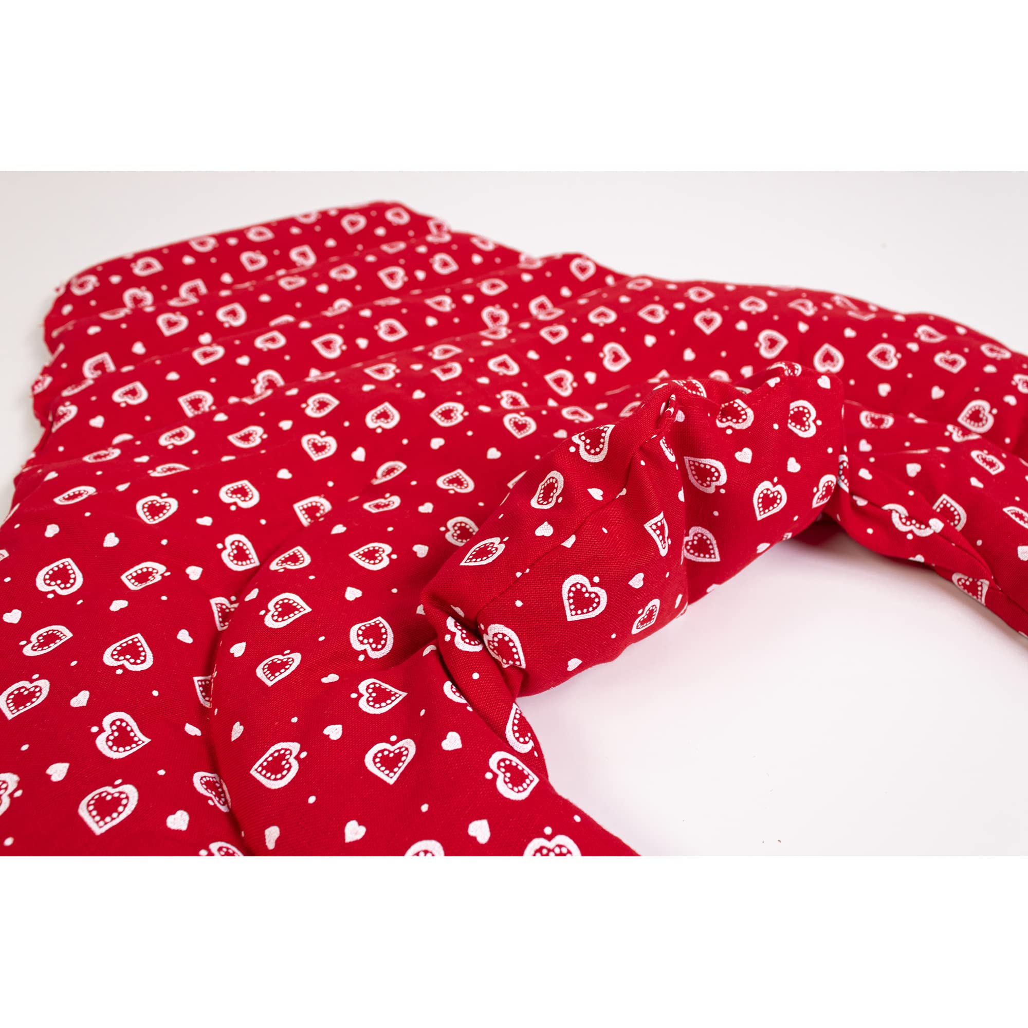 Coussin cervical HWS - Tour de cou pour vertèbres cerivicales avec col montant et partie dorsale - rouge avec des coeurs - Bouillotte sèche pour four et micro-ondes - Grains de blé