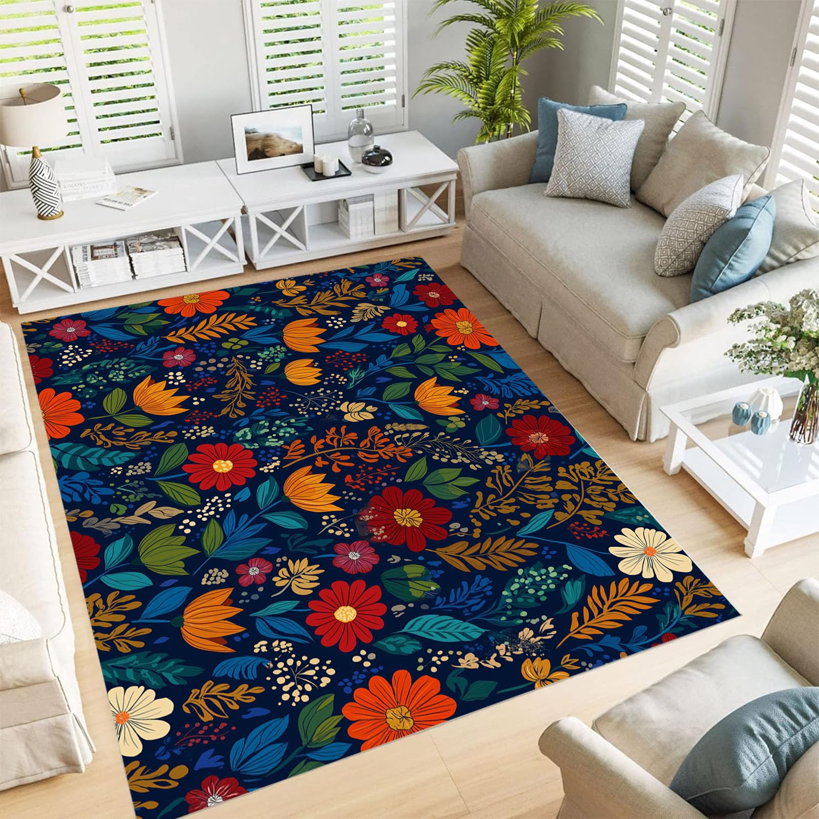Tapis floral lavable en machine style baroque 200x300cm entretien facile