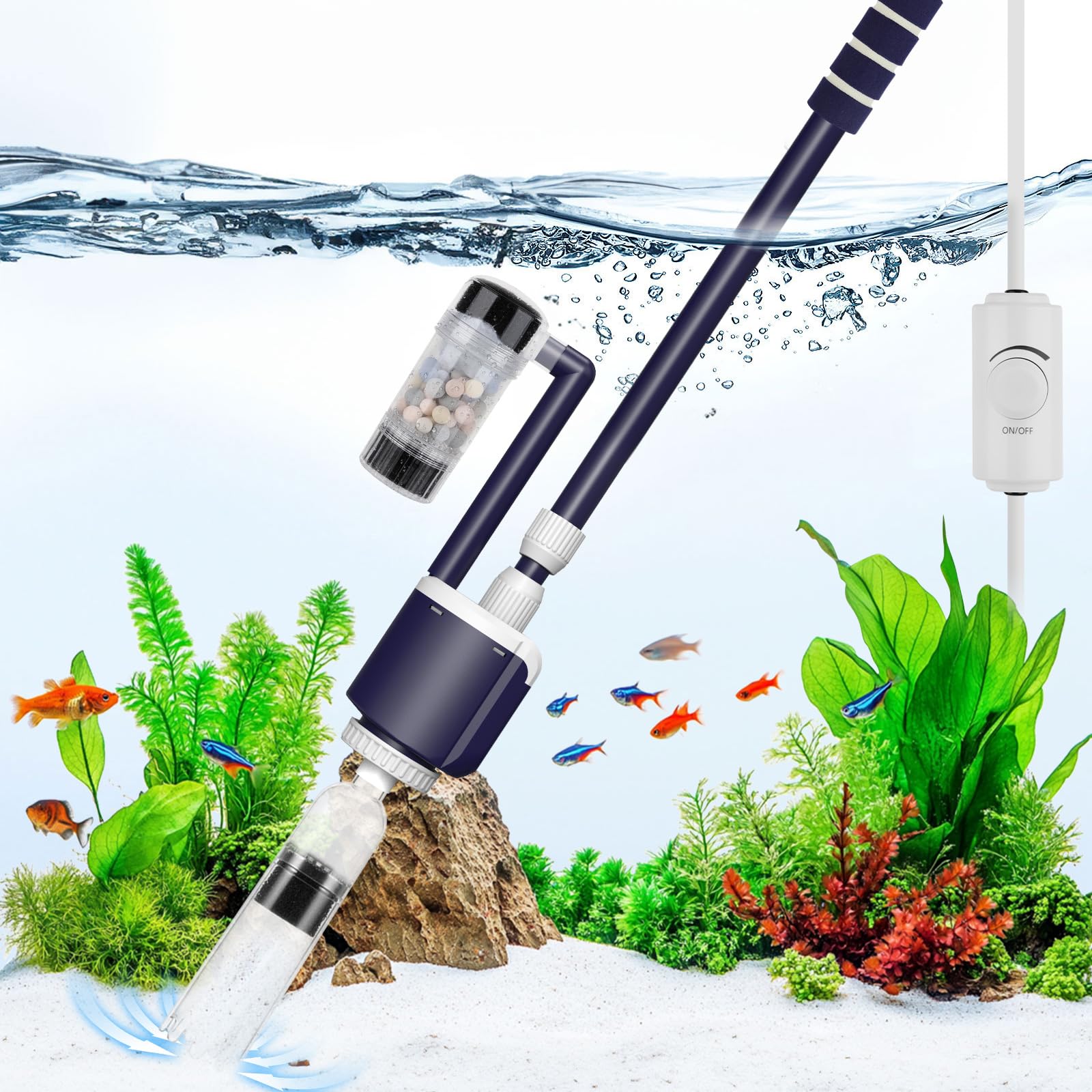 Sponsored Ad - AQQA Fish Tank Cleaner,DC 34W/600GPH Adjustable Water Flow Aquarium Gravel Vacuum,Multi-Filtration Purifies Water Electric Cleaning Kit for Water Change Water Circulation Wash Sand Gravel 110V-240V
