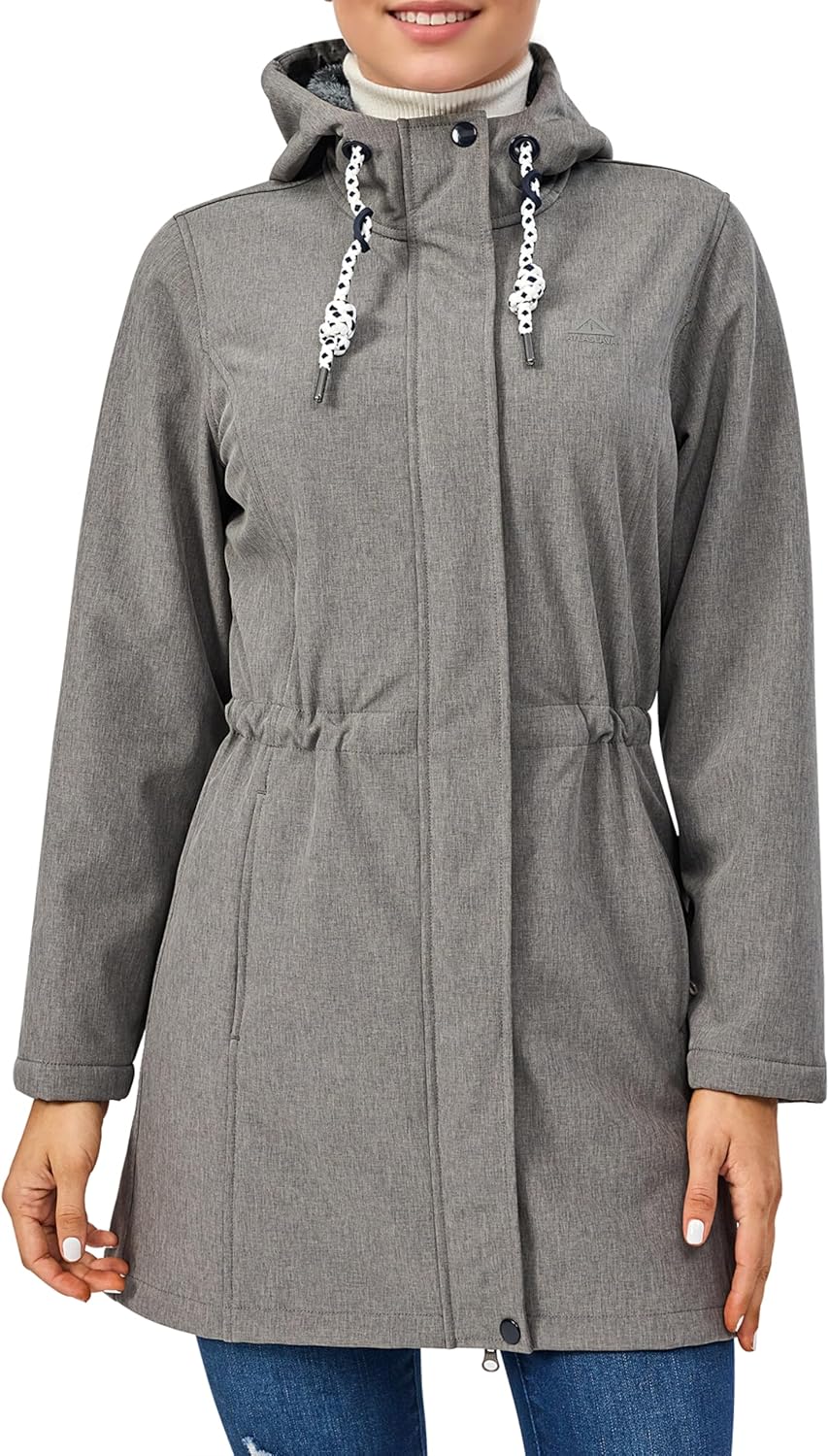 Women's Fleece Jacket Long Soft Shell Insulated Warm Winter Coat Waterproof Windbreaker Hood Parka