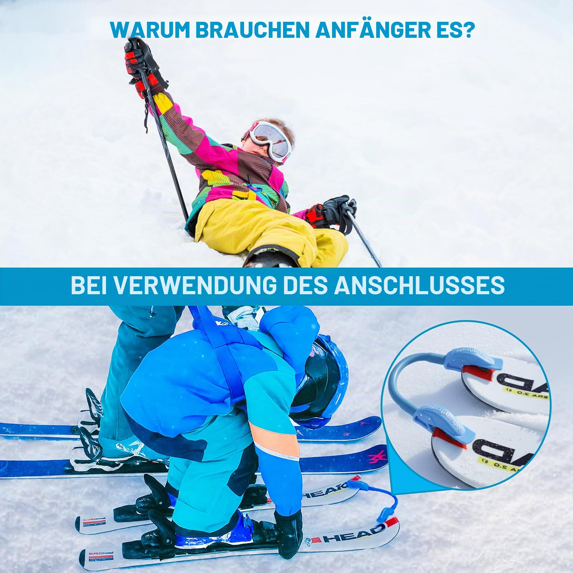 Wedgease - Ski Tip Connector - Teach Kids to Ski - Ski Trainer by Launch Pad