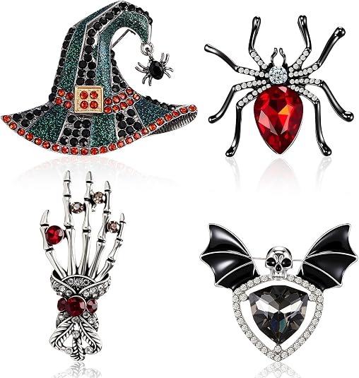 Ecally Halloween Pins Set Rhinestone Gothic Brooch Pin for Women