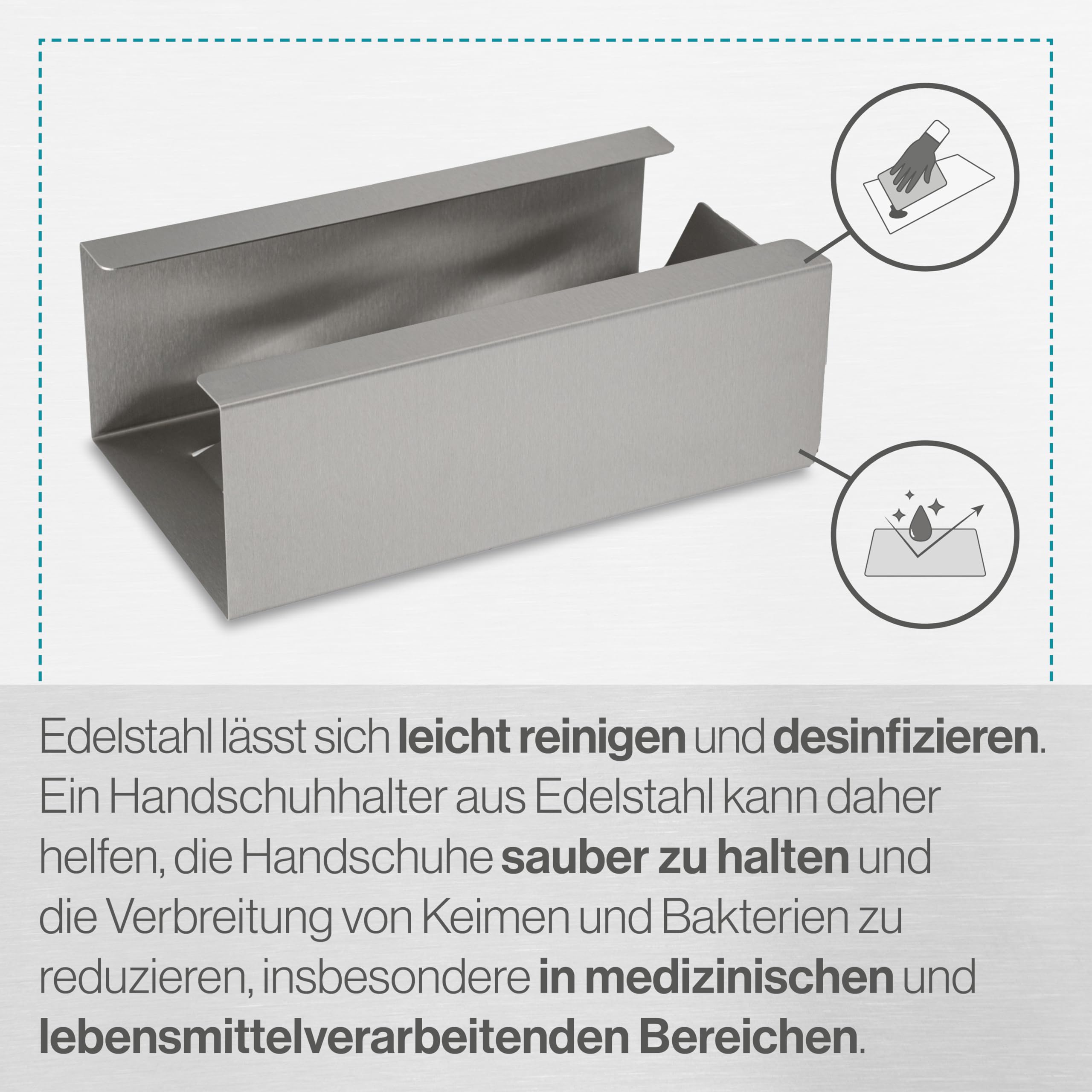 Handschuhhalter Edelstahl Wand Bohren & Kleben - Spender für Einmalhandschuhe - Handschuhspender Wandhalter - Handschuhbox Halterung (Für 1x Einweghandschuhe)