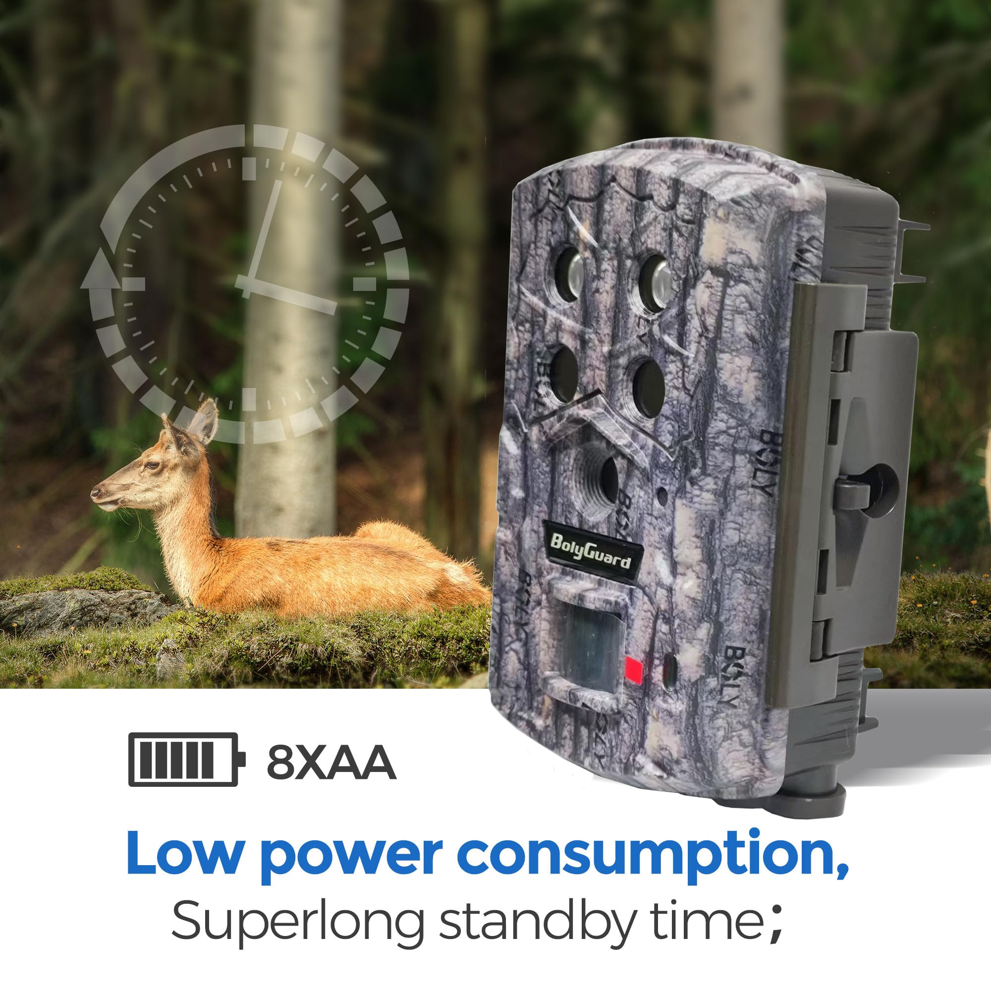 BolyGuard Wildlife Wildkamera 45MP 4K HD Jagdkamera 30,5 m Erfassungsreichweite 40 Stück 940 nm IR-LEDs mit Nachtversion für Wildtierüberwachung und Heimsicherheit (BG590-4K)