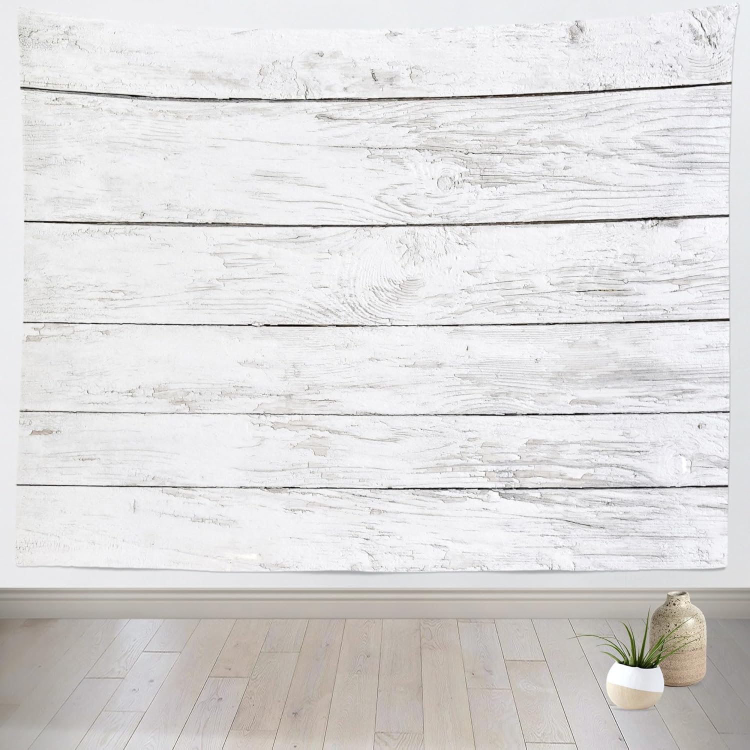 Loccor 118x98 inches White Striped Wood Tapestry Wall Hanging Polyester Fabric Vintage Shabby White Boards Tapestry for Living Room Bedroom Dorm Home Wall Decor