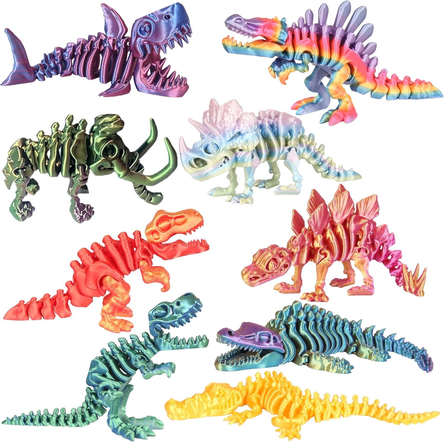 9 Pcs 3D Printed Dinosaur Toys,3D Printed Animals Fidget Toys Full Body Joint Movable Design Home Office Desk Decor Party Favors Birthday Gift