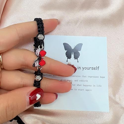 Miniatura 4 de Pulsera de mariposa Always Believe in Yourself Pulseras de mariposa de cuerda ajustable, pulseras tejidas a mano ajustables, pulsera de mariposa