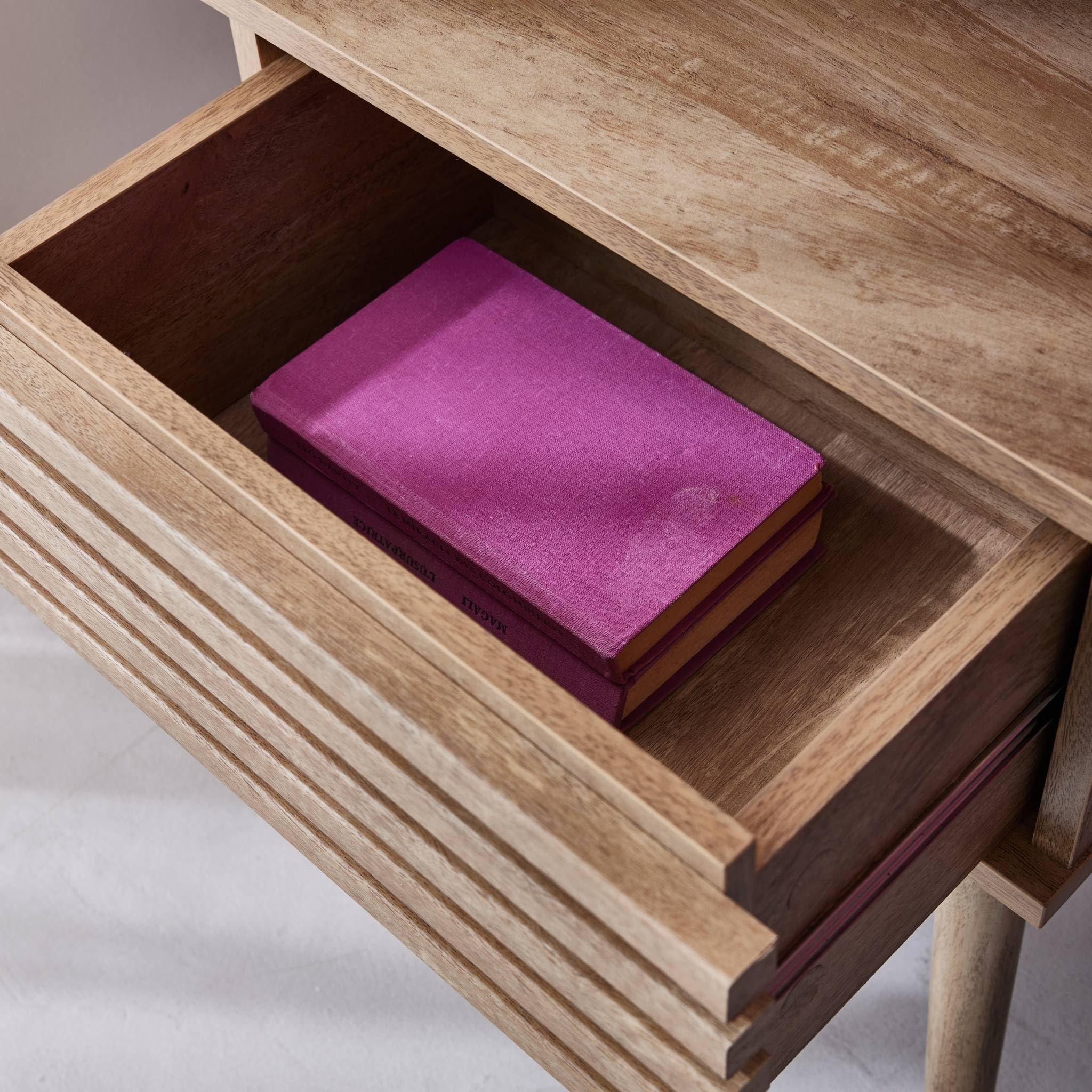 Alice's Garden sweeek - Lot de Deux Tables de Chevet Style scandinave décor Bois avec tiroir rainuré et Pieds Compas